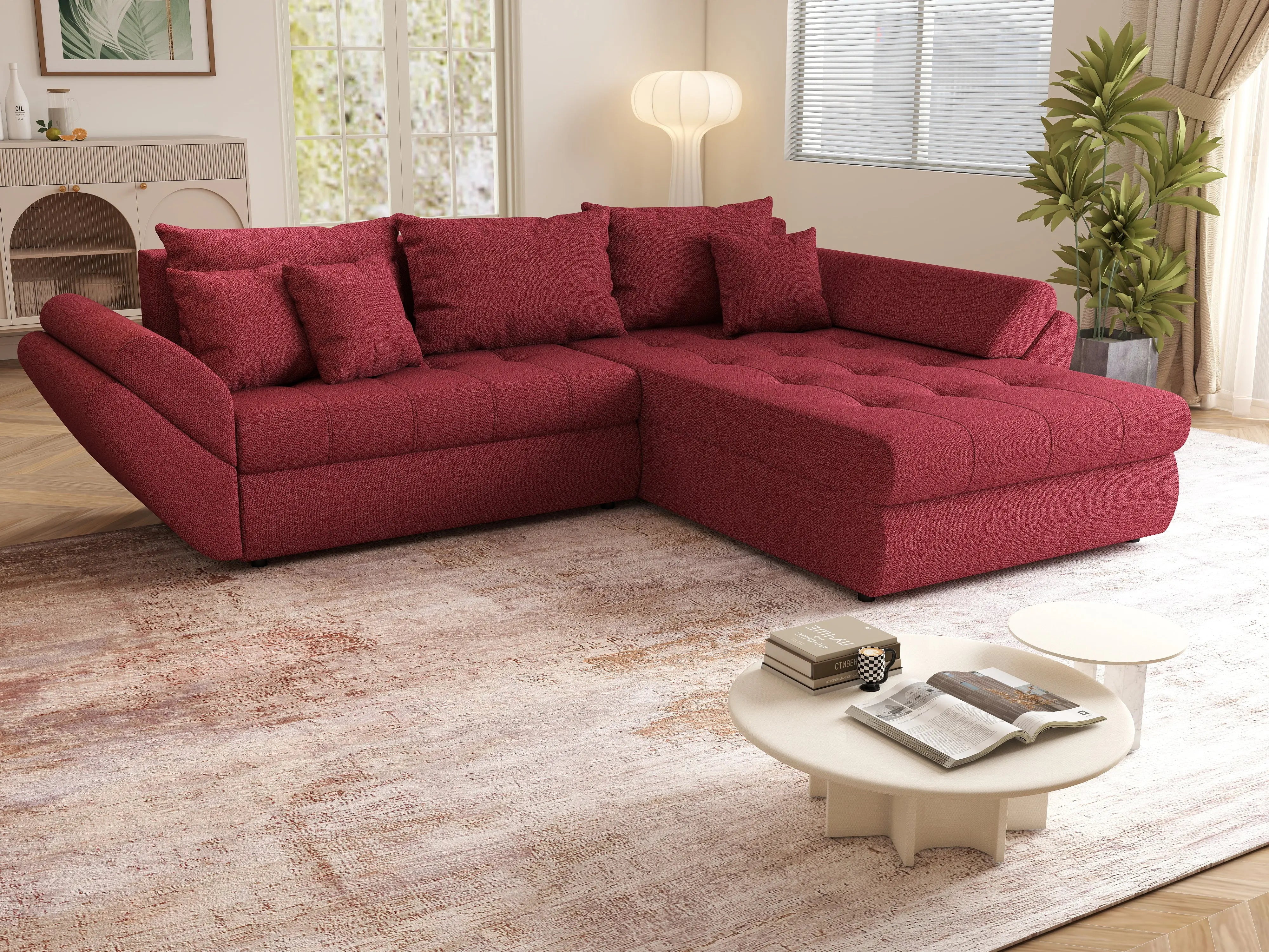 Colțar extensibil dumonde cu ladă de depozitare si sezut confortabil din spuma HR, Loana Bordoux II 270x185 cm Fabrica