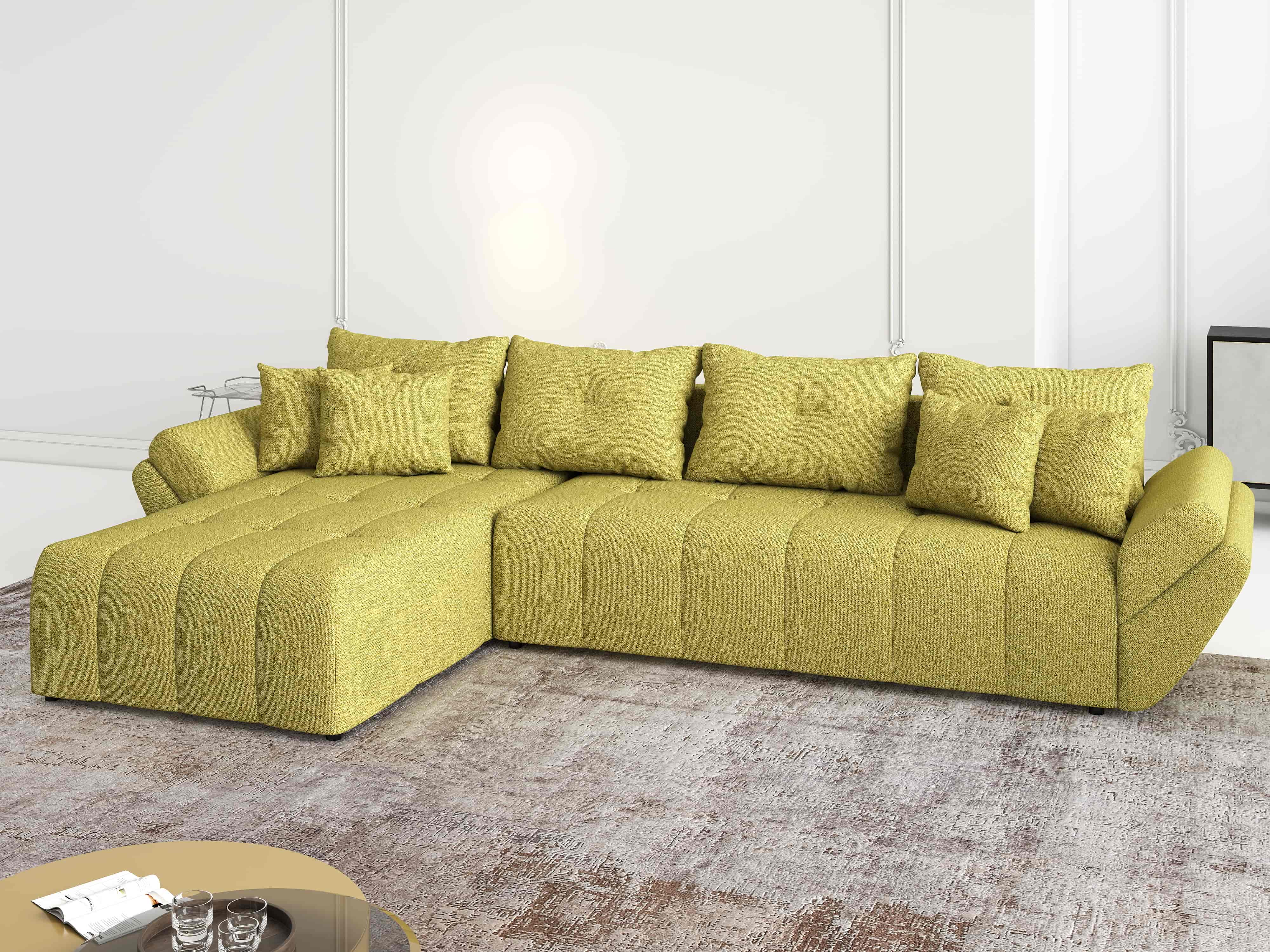 Colțar extensibil dumonde cu ladă de depozitare si sezut confortabil din spuma HR, Berlin XL Enjoy Green 350x185 cm Fabrica