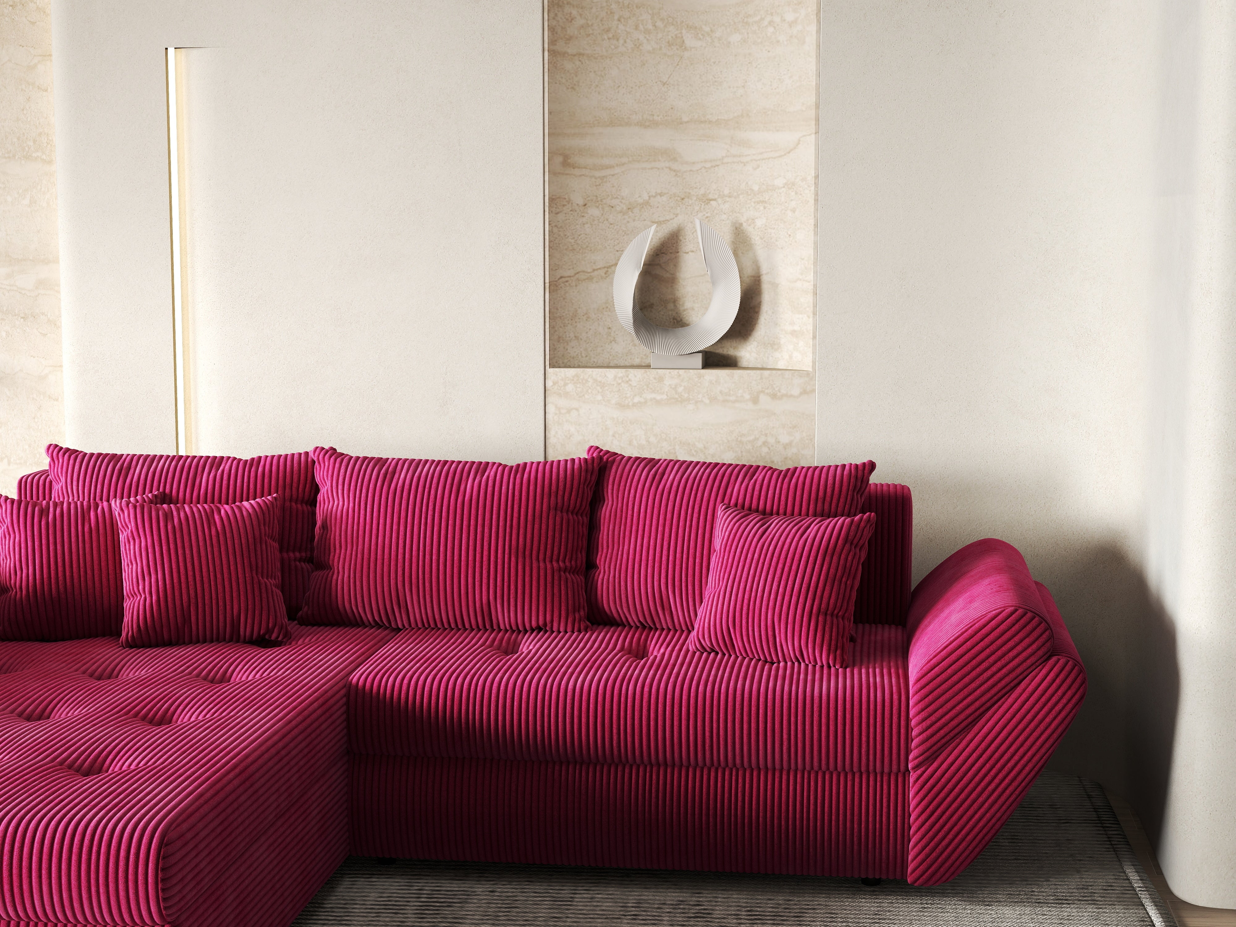 Colțar extensibil dumonde cu ladă de depozitare si sezut confortabil din spuma HR, Loana Zoom Red 270x185 cm Fabrica