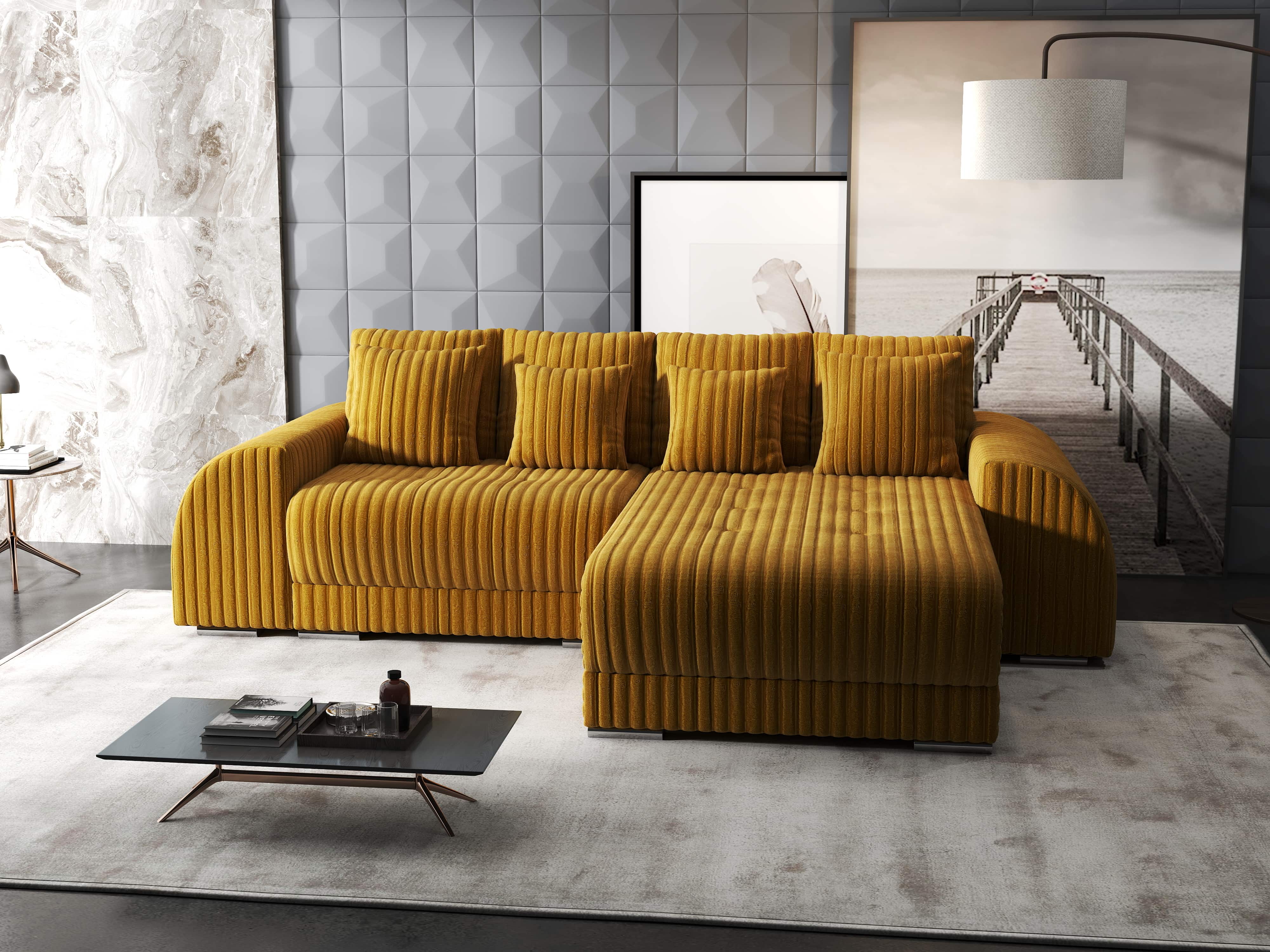 Colțar extensibil dumonde cu ladă de depozitare si sezut confortabil din spuma HR, Verona Ambience Mustar II 290x185 cm Fabrica