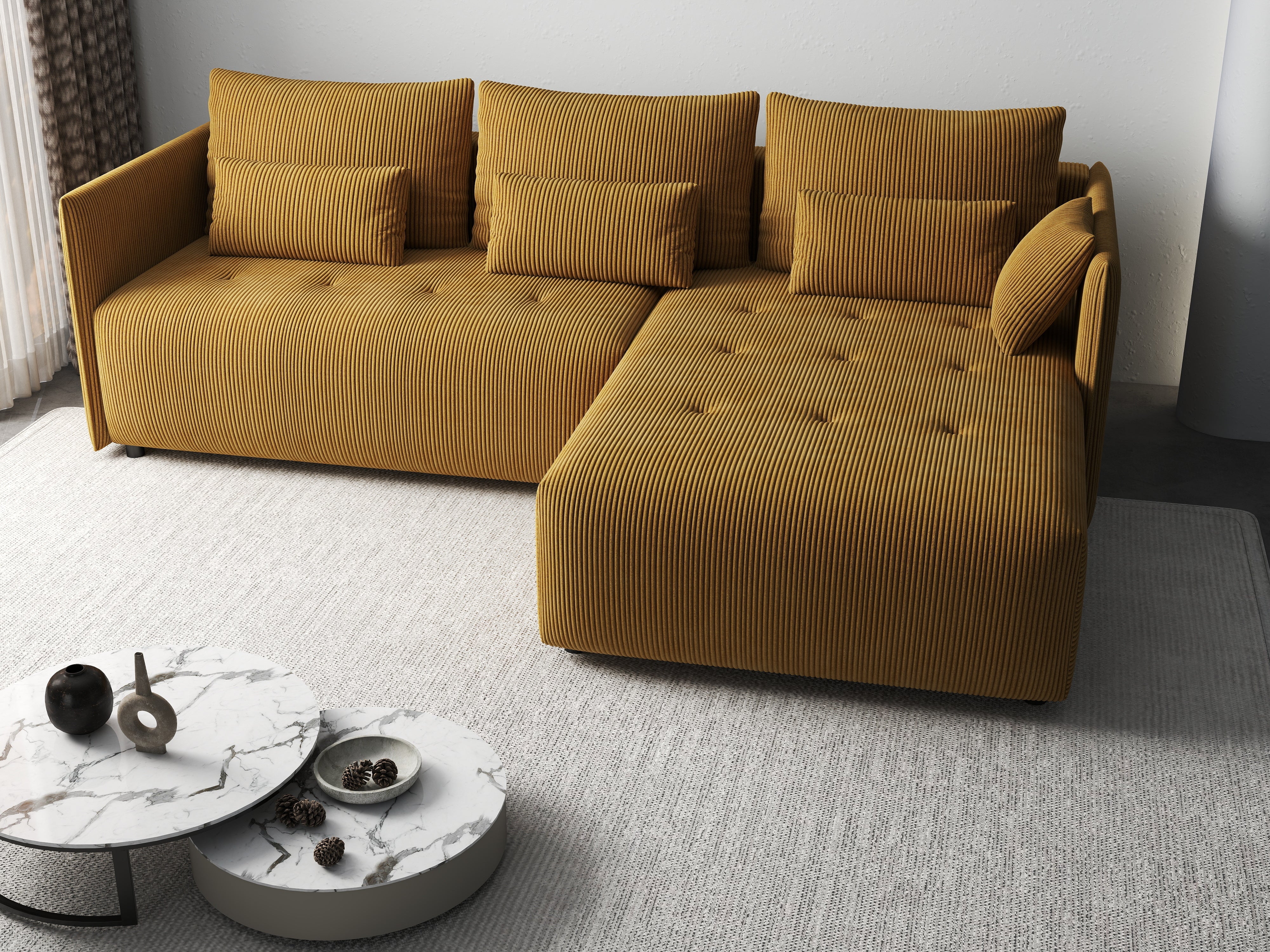 Colțar extensibil dumonde cu ladă de depozitare si sezut confortabil din spuma HR, Malta Zoom Mustar 235x185 cm Fabrica