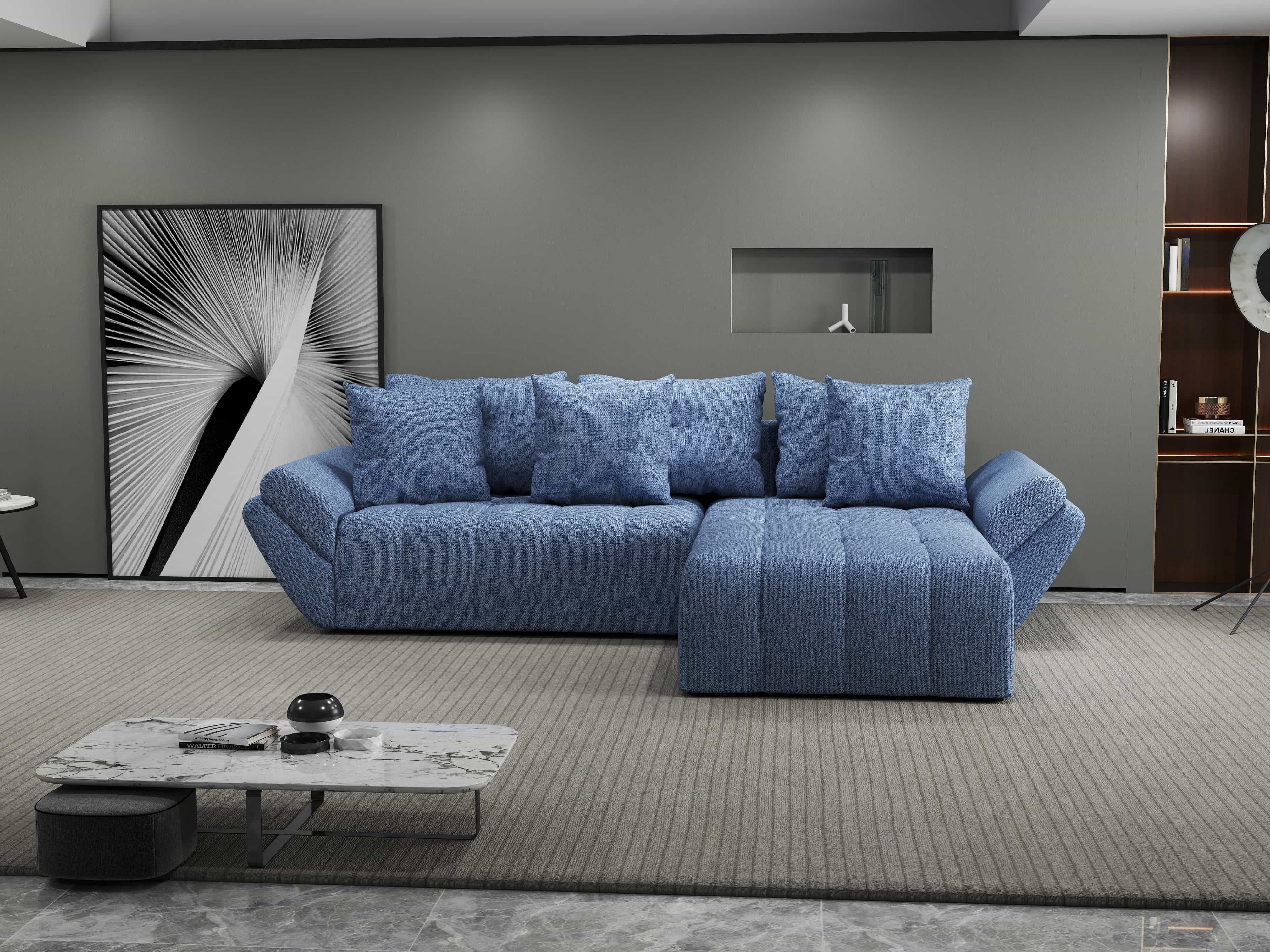 Colțar extensibil dumonde cu ladă de depozitare si sezut confortabil din spuma HR, Berlin Enjoy Albastru 280x185 cm II Fabrica