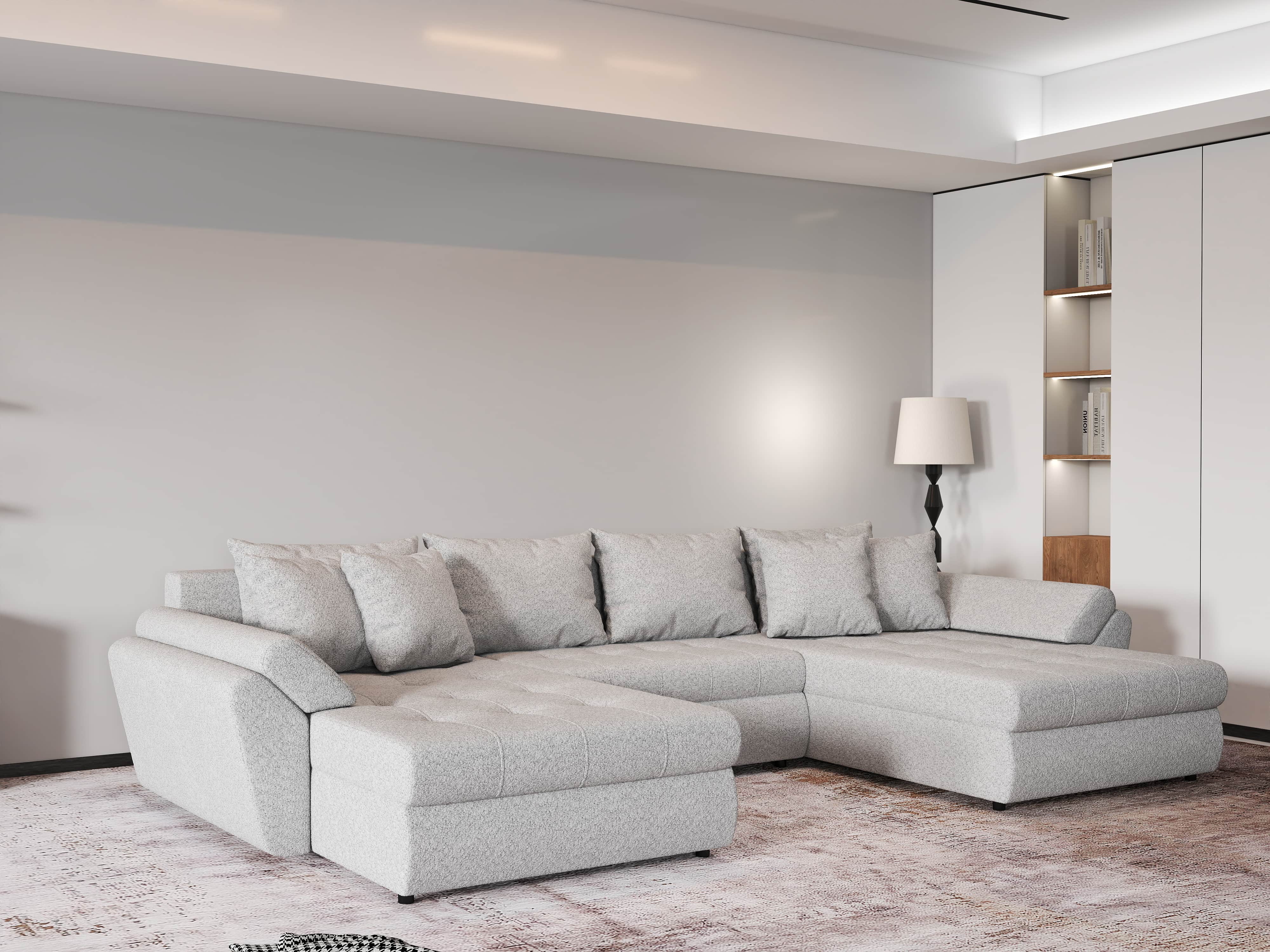 Colțar extensibil dumonde cu ladă de depozitare si sezut confortabil din spuma HR, Loana U Euphoria Dove 355x185 cm Fabrica