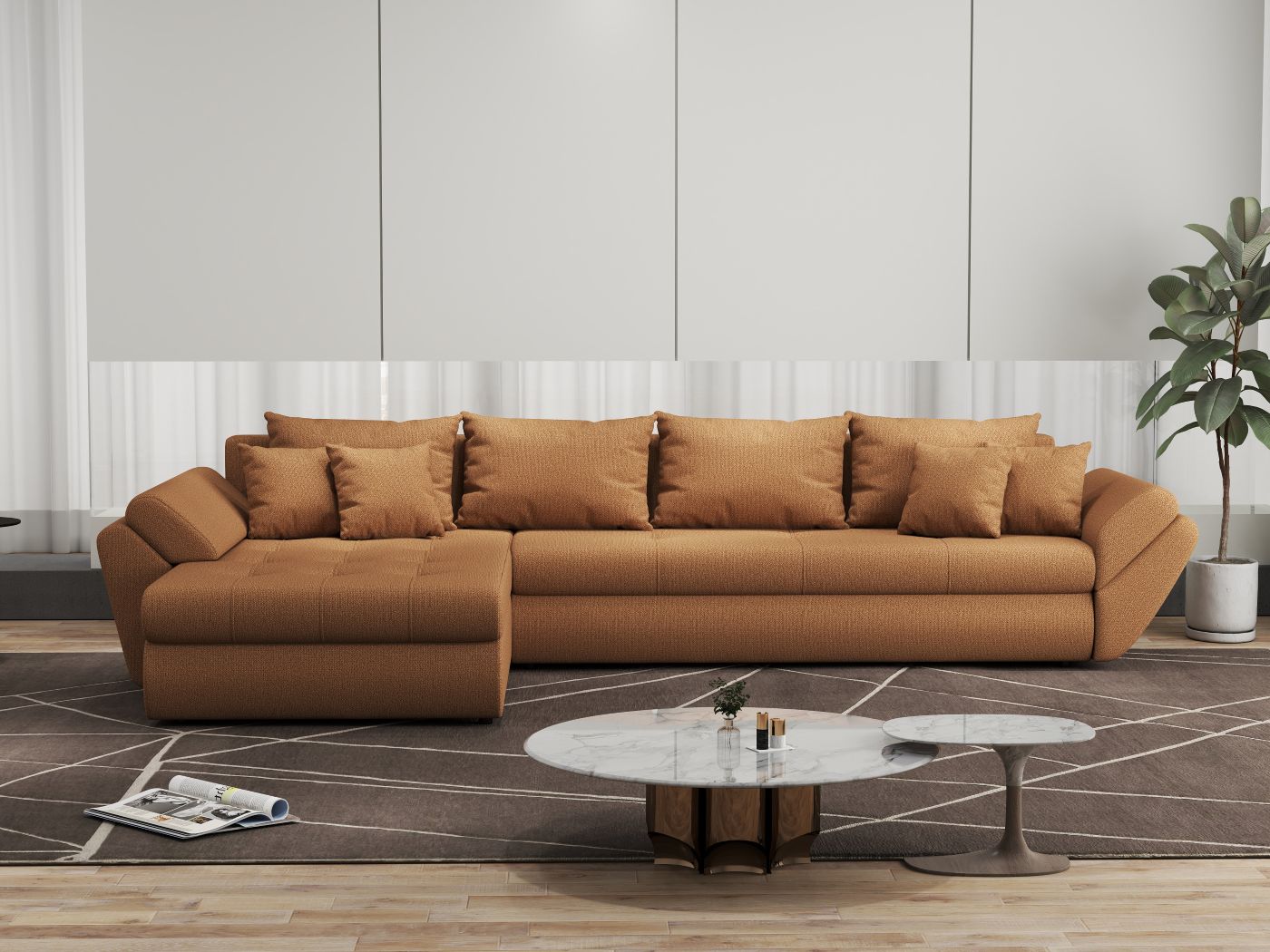 Colțar extensibil dumonde cu ladă de depozitare si sezut confortabil din spuma HR, Loana XL Enjoy Mango 335x185 cm Fabrica