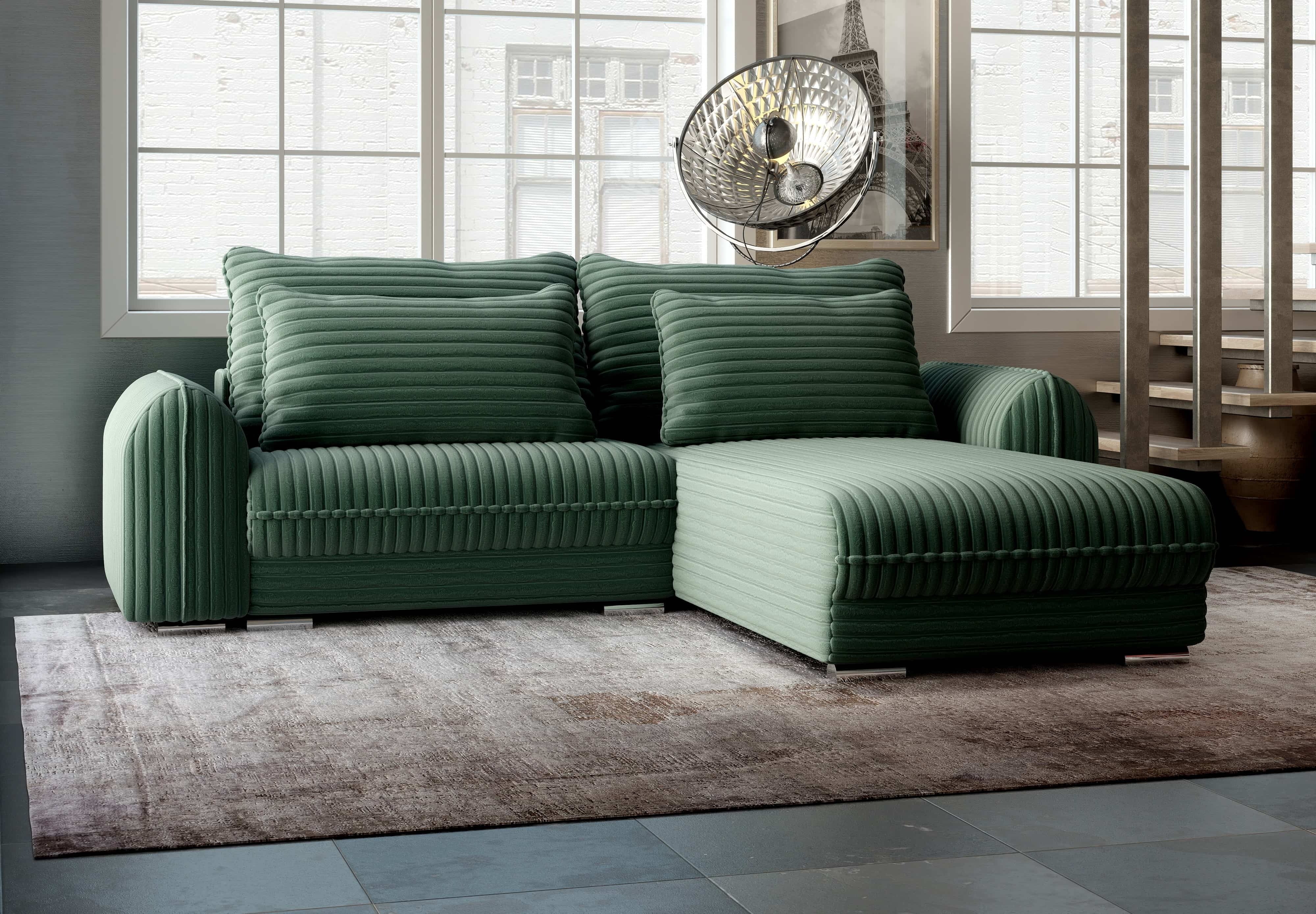 Colțar extensibil dumonde cu ladă de depozitare si sezut confortabil din spuma HR, Denver Ambience Verde 275x185 cm II Fabrica