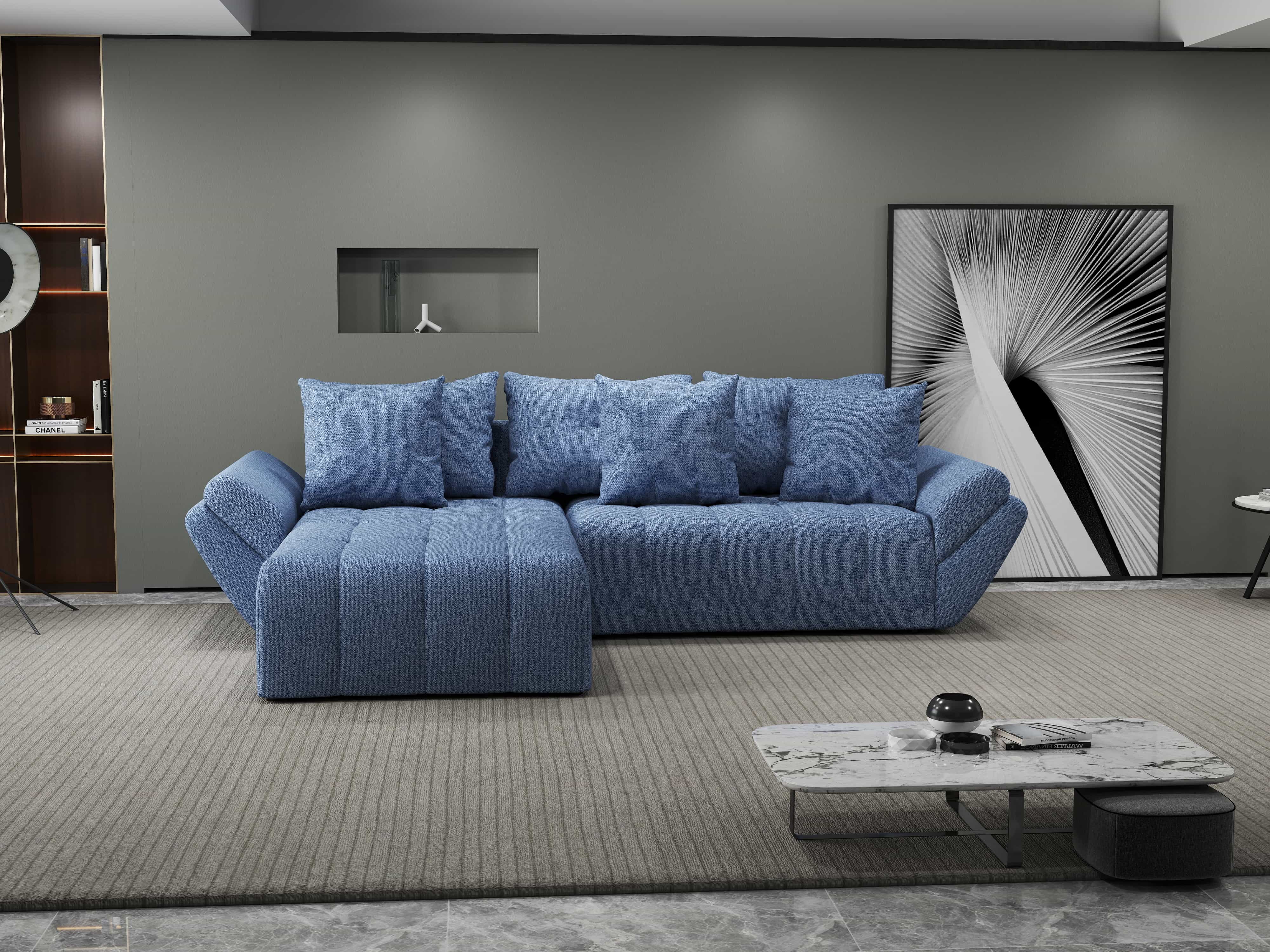 Colțar extensibil dumonde cu ladă de depozitare si sezut confortabil din spuma HR, Berlin Enjoy Albastru 280x185 cm Fabrica