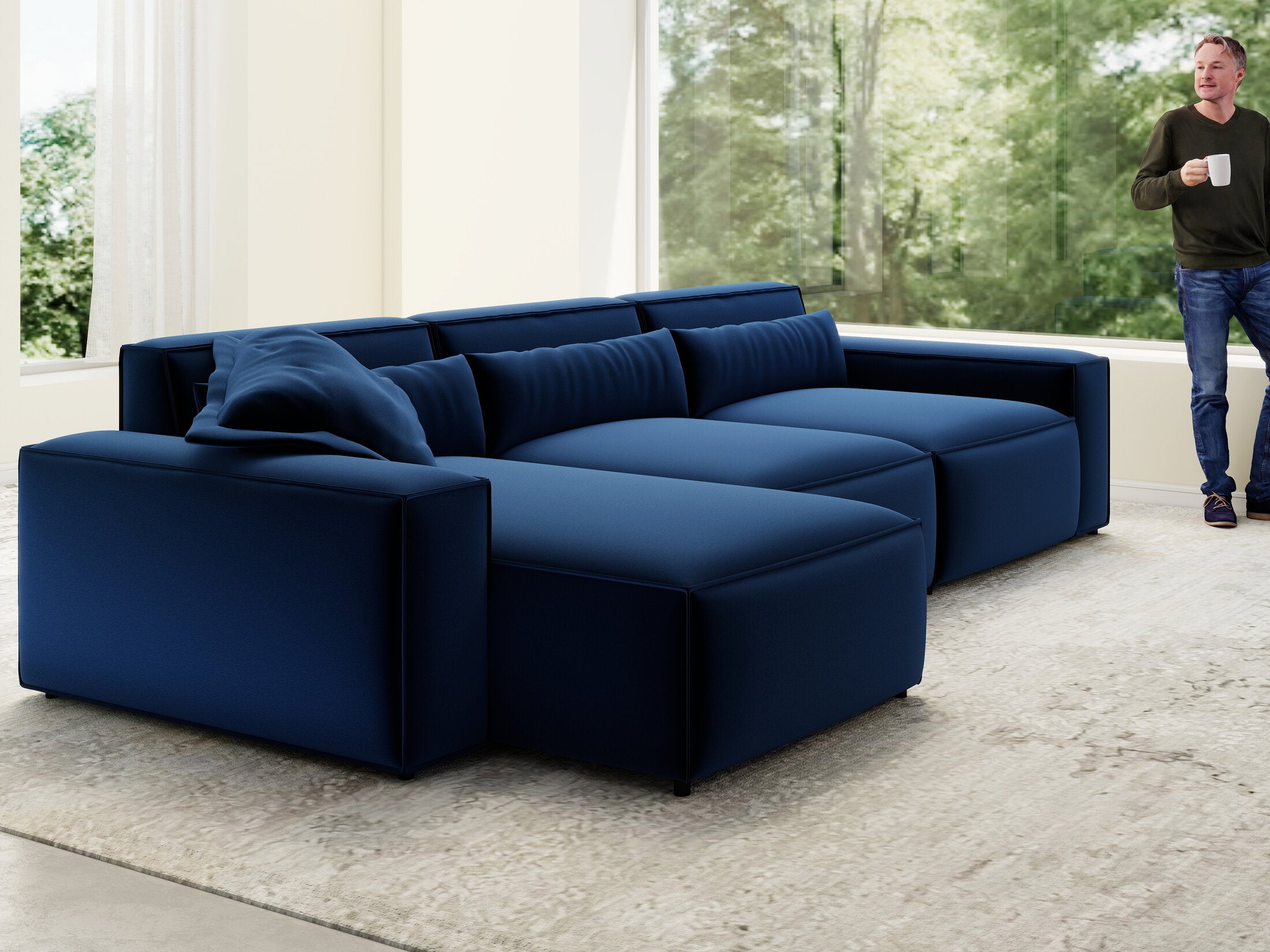 Colțar dumonde cu sezut confortabil din spuma HR, Marvelo XL Royal Albastru Navy 366x175 cm