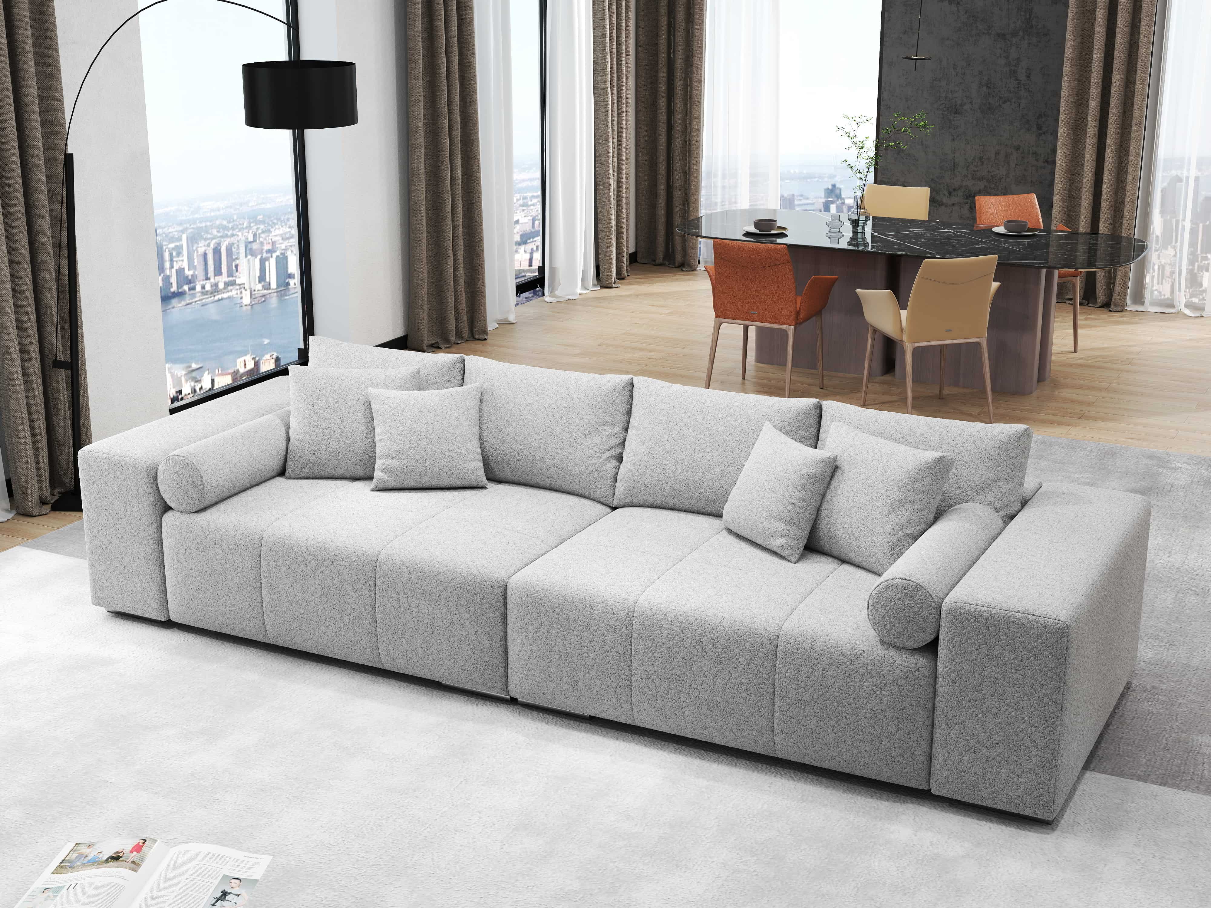 Canapea extensibilă dumonde cu ladă de depozitare si sezut confortabil din spuma HR, Marbela Enjoy Grey XXL 295x100 cm fabrica