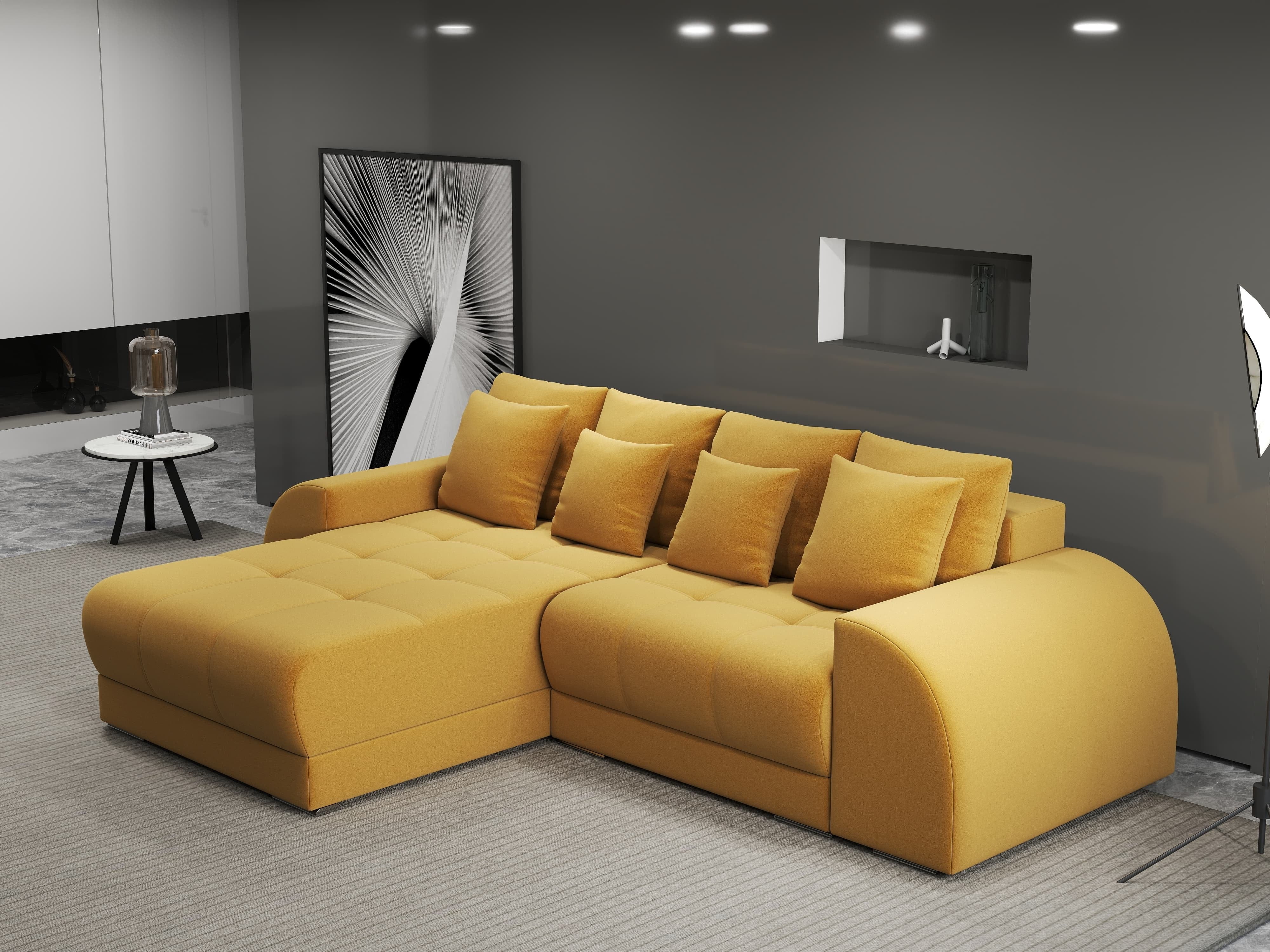 Colțar extensibil dumonde cu ladă de depozitare si sezut confortabil din spuma HR, Verona Royal Mustar 290x185 cm Fabrica