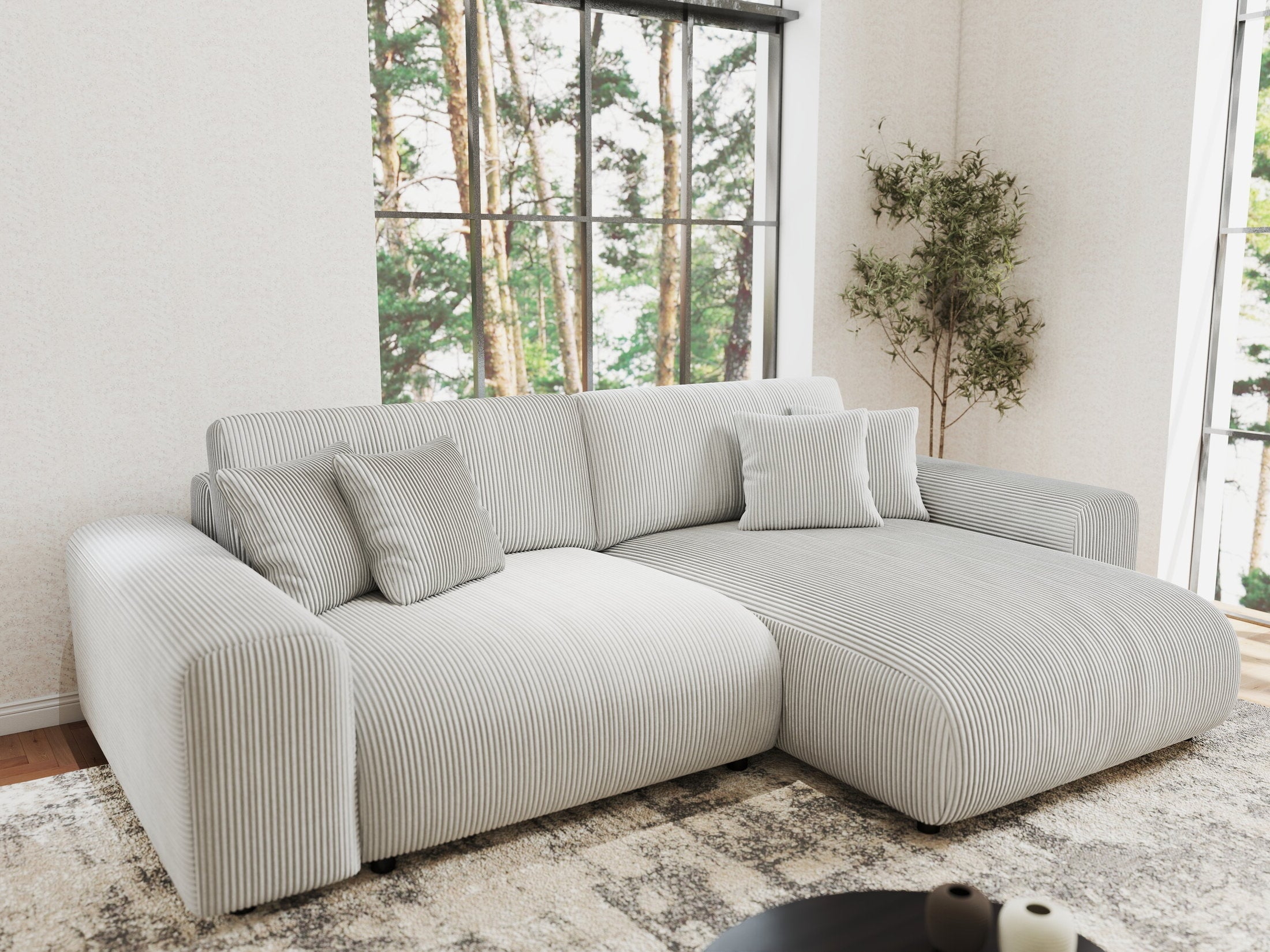 Colțar extensibil dumonde cu ladă de depozitare si sezut confortabil din spuma HR, Sarina Zoom Gri 255x168 cm II