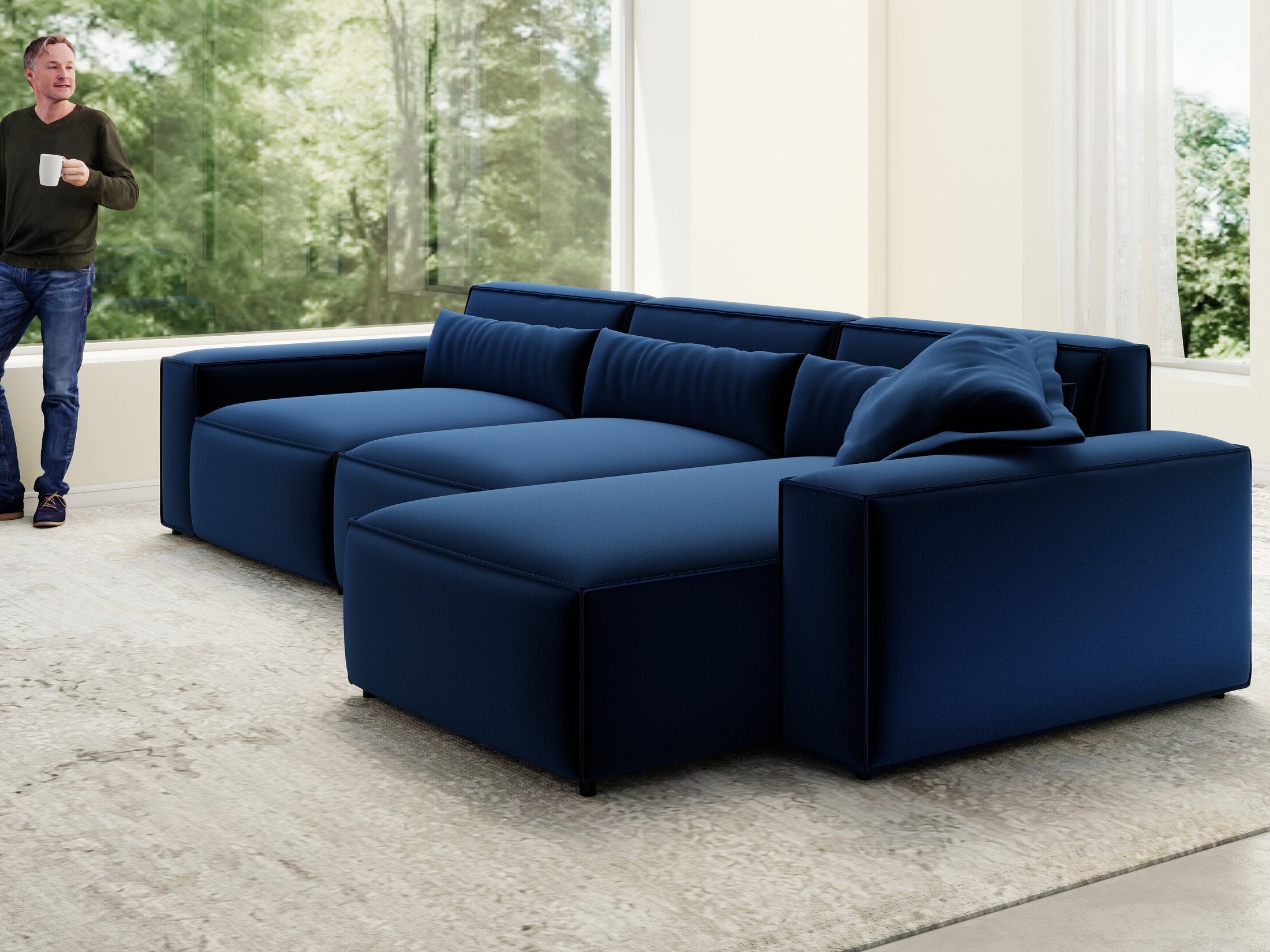 Colțar dumonde cu sezut confortabil din spuma HR, Marvelo XL Royal Albastru Navy 366x175 cm II