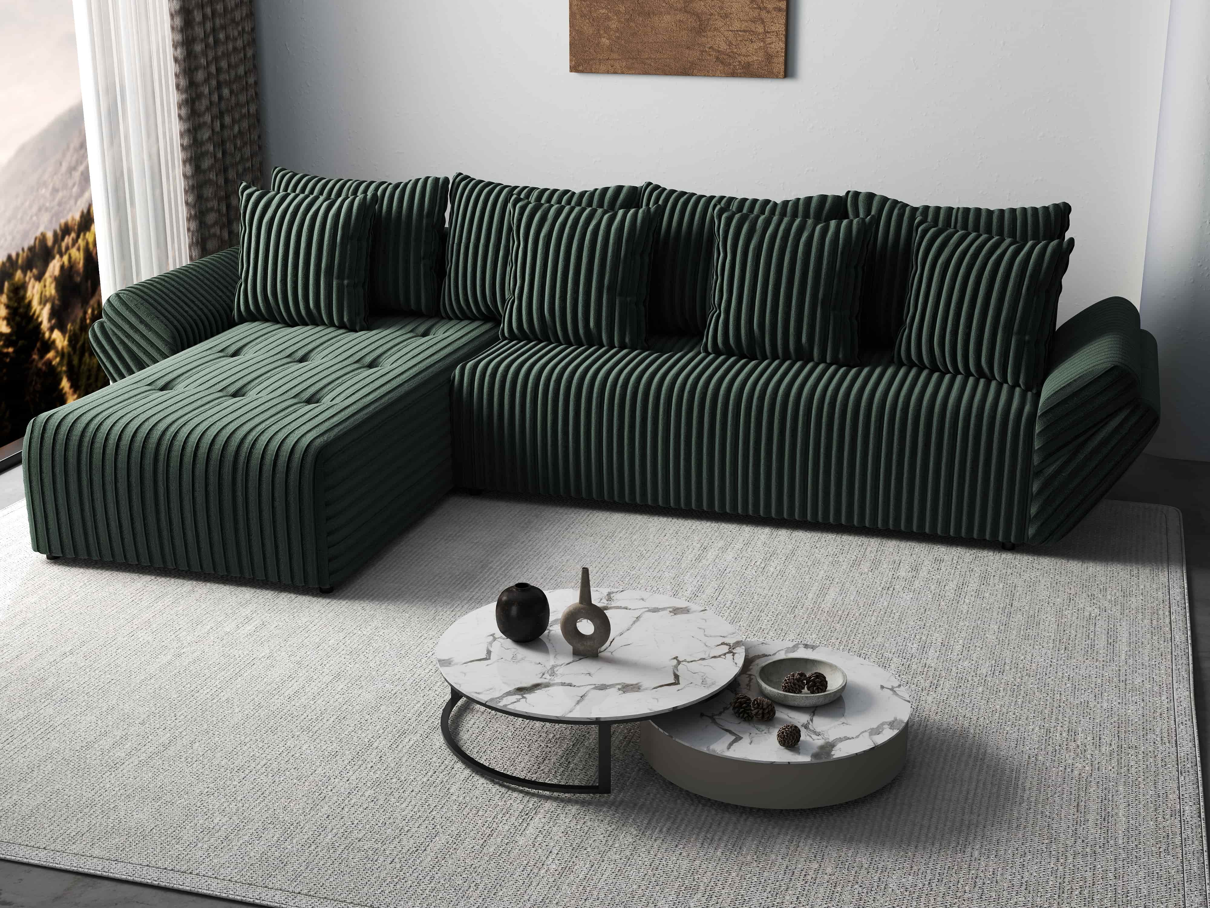 Colțar extensibil dumonde cu ladă de depozitare si sezut confortabil din spuma HR, Berlin XL Ambience Green 350x185 cm Fabrica