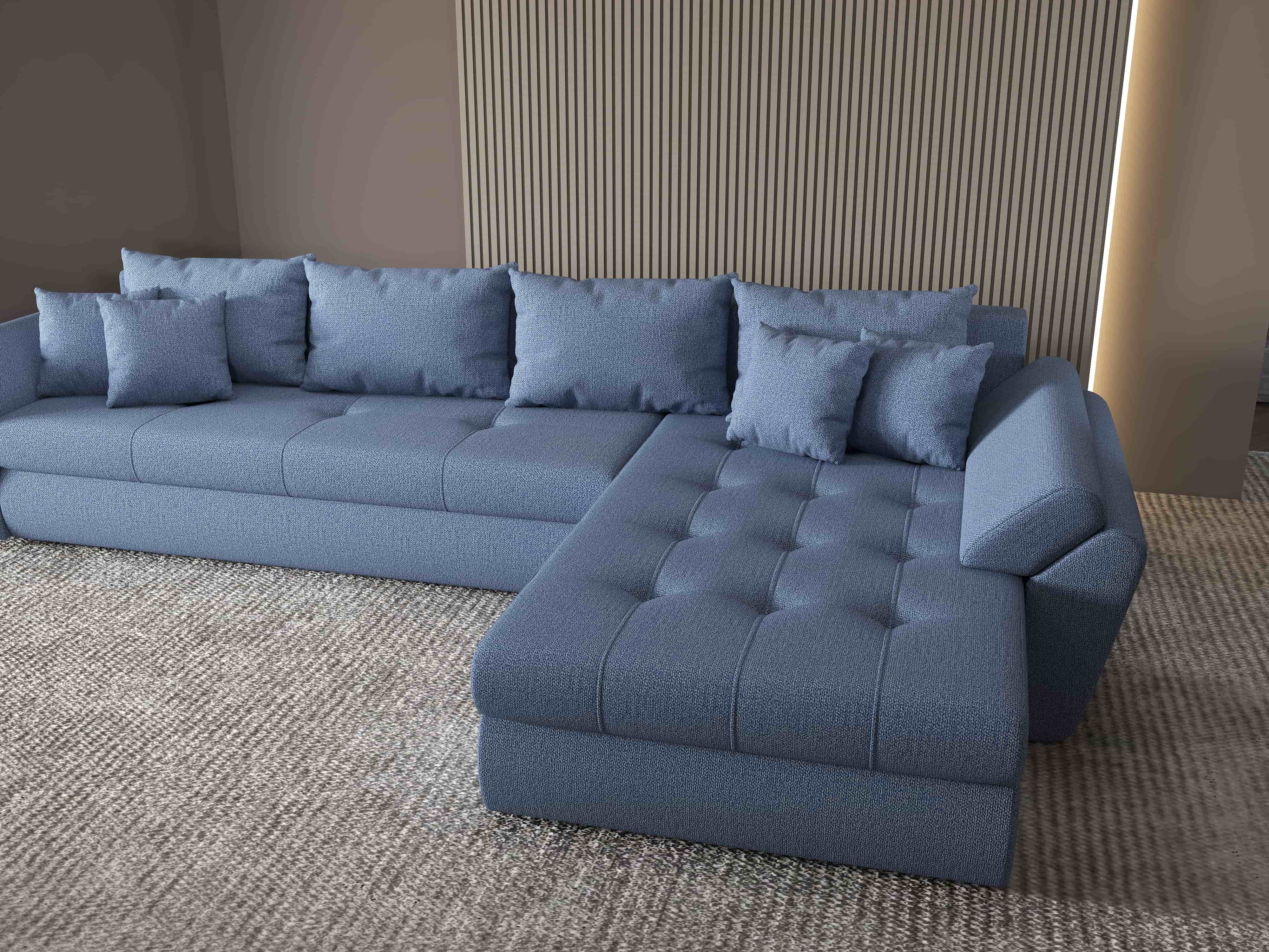Colțar extensibil dumonde cu ladă de depozitare si sezut confortabil din spuma HR, Loana XL Enjoy Albastru II 335x185 cm Fabrica