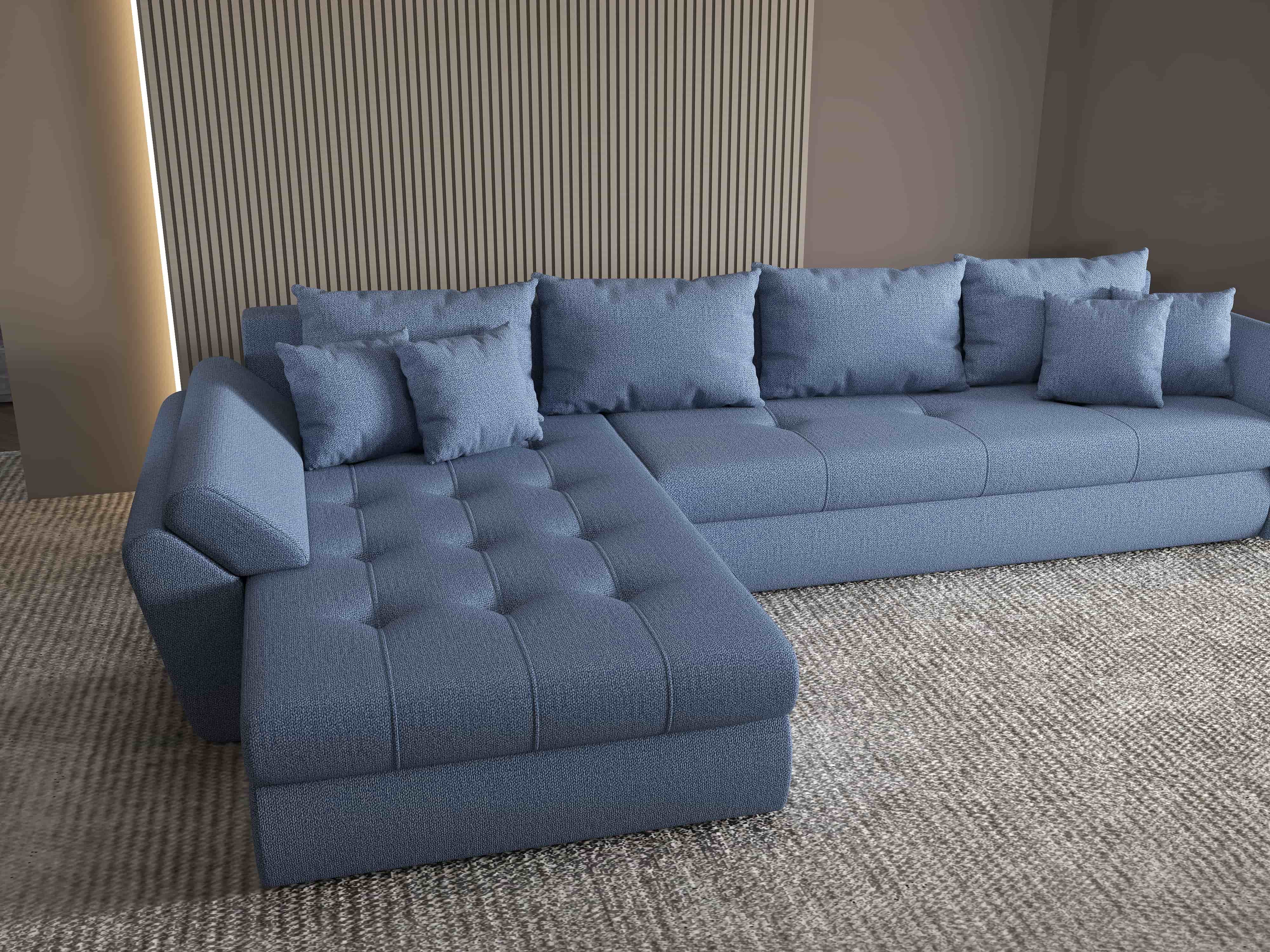 Colțar extensibil dumonde cu ladă de depozitare si sezut confortabil din spuma HR, Loana XL Enjoy Albastru 335x185 cm Fabrica