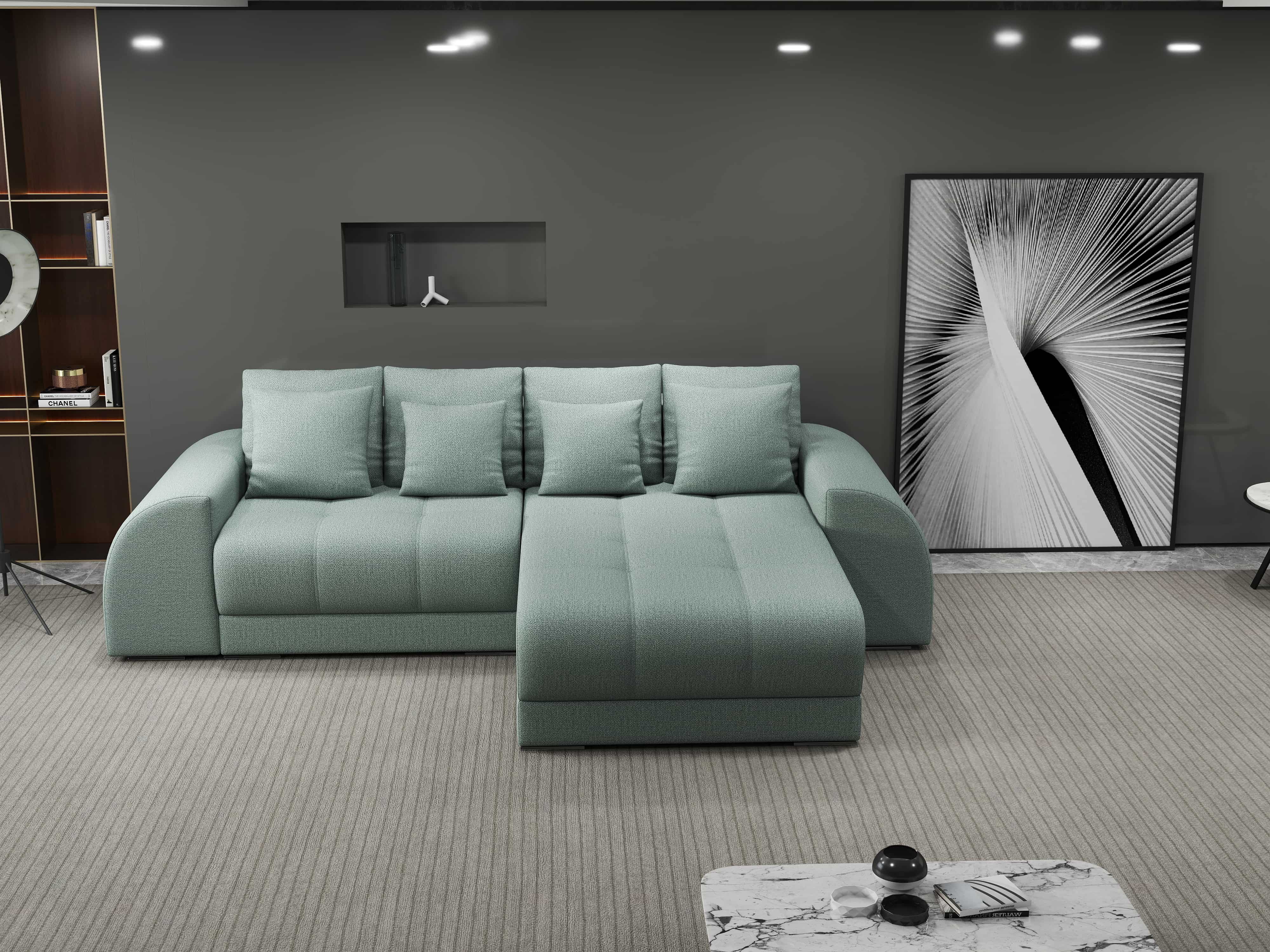 Colțar extensibil dumonde cu ladă de depozitare si sezut confortabil din spuma HR, Verona Enjoy Mint II 290x185 cm Fabrica