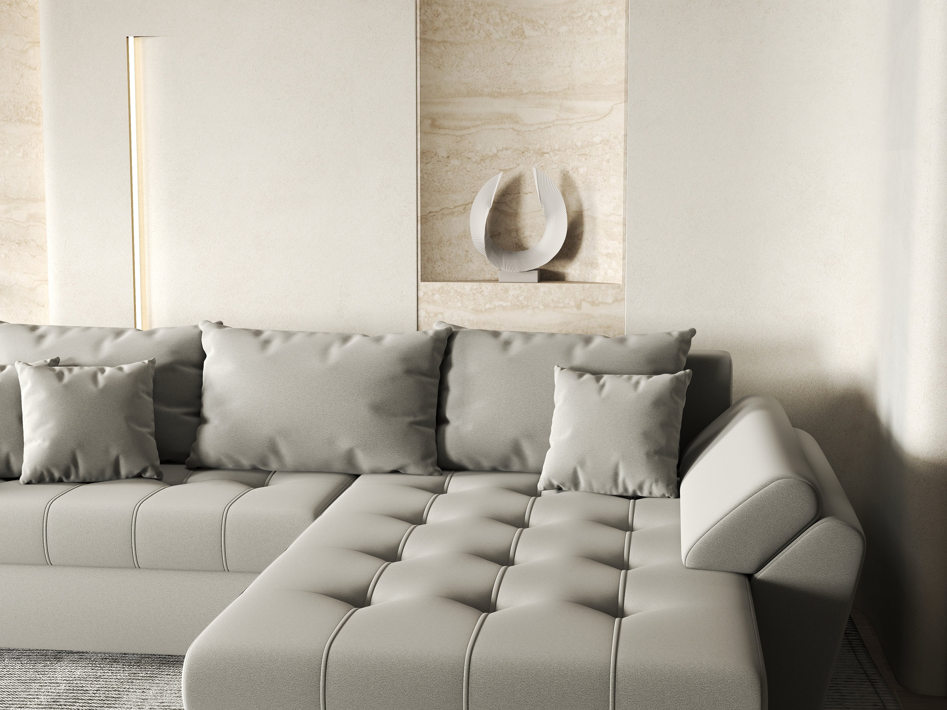 Colțar extensibil dumonde cu ladă de depozitare si sezut confortabil din spuma HR, Loana Royal Grey II 270x185 cm Fabrica