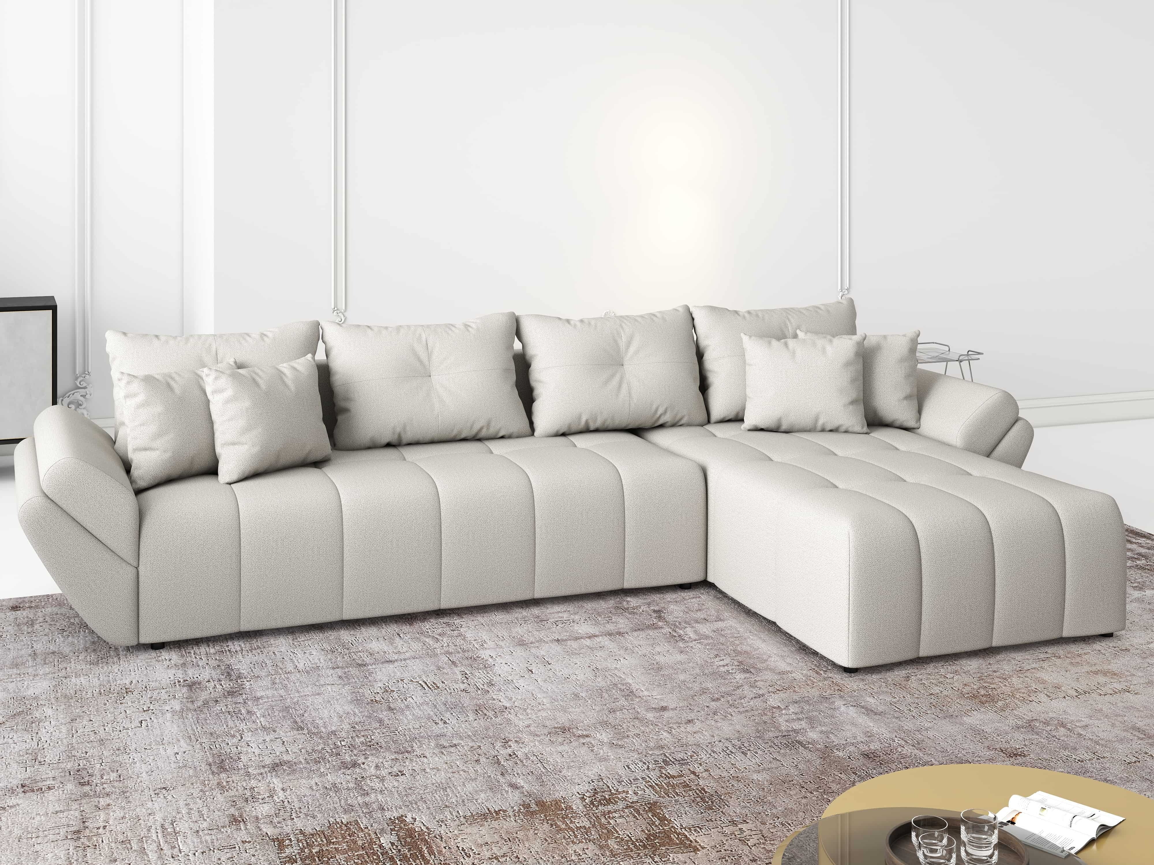 Colțar extensibil dumonde cu ladă de depozitare si sezut confortabil din spuma HR, Berlin XL Enjoy Beige 350x185 cm II Fabrica