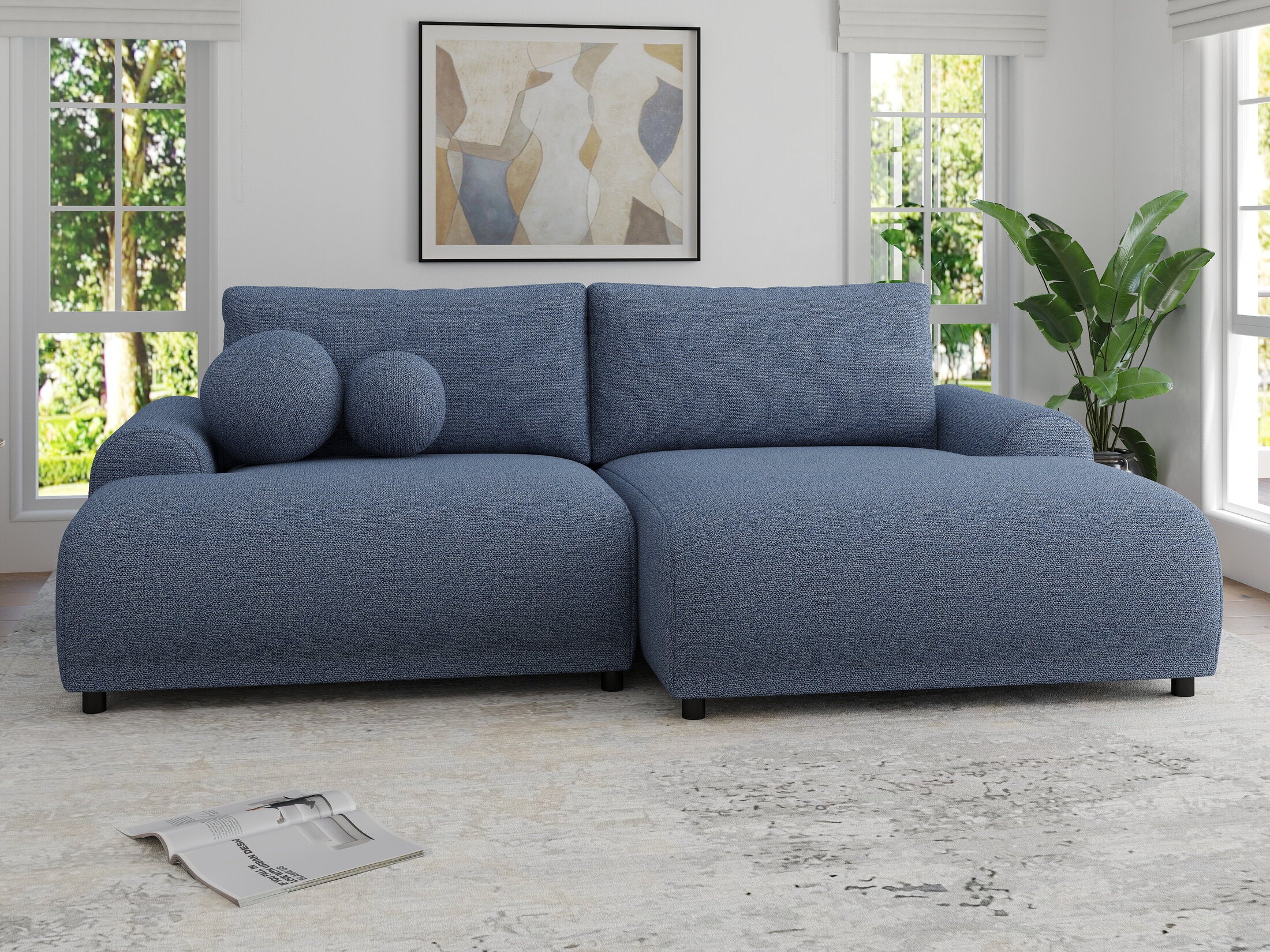 Colțar extensibil dumonde cu ladă de depozitare și șezut confortabil din spumă HR, Carlo Enjoy Albastru 240x145 cm II