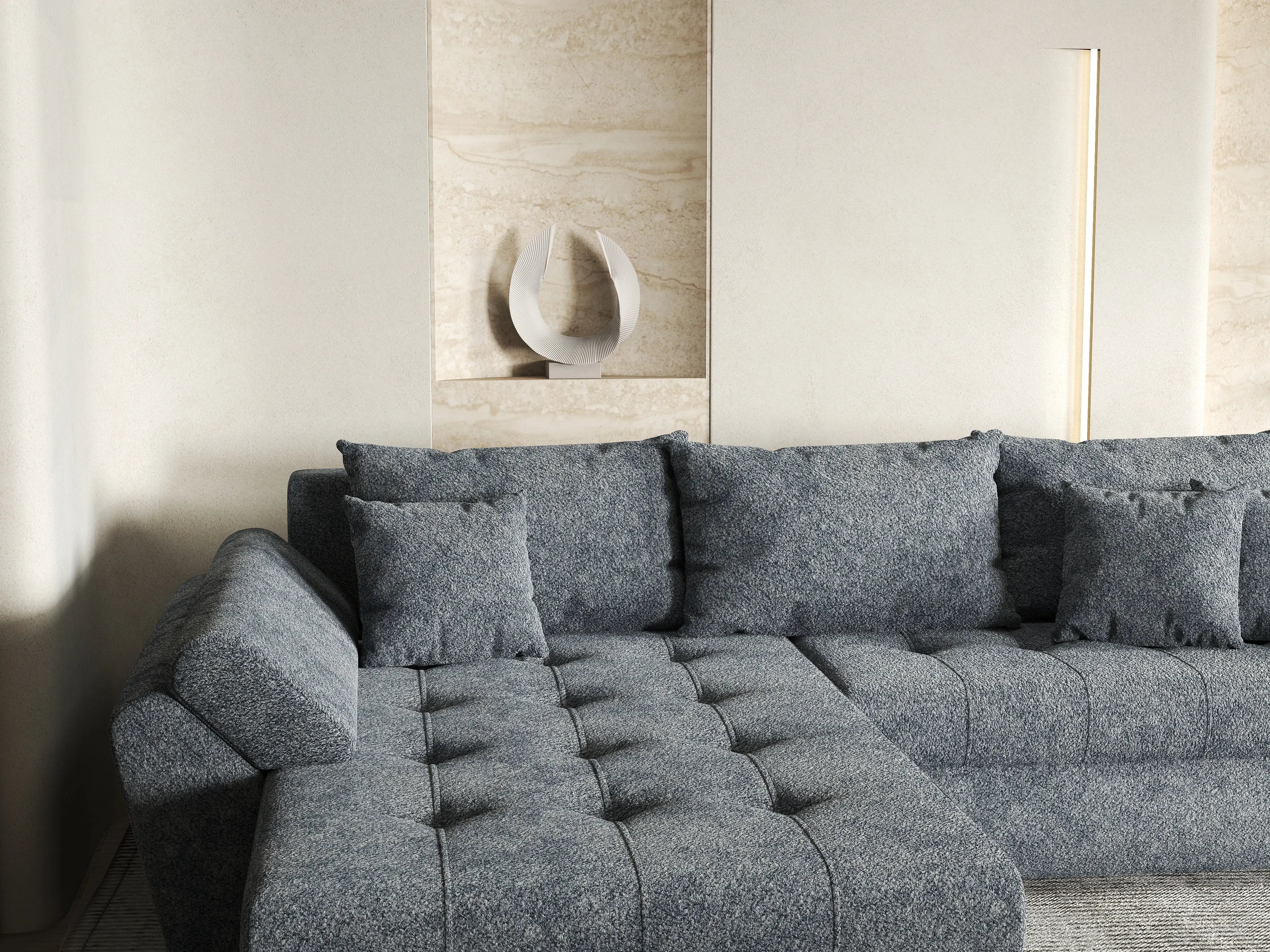 Colțar extensibil dumonde cu ladă de depozitare si sezut confortabil din spuma HR, Loana Euphoria Graphit 270x185 cm Fabrica