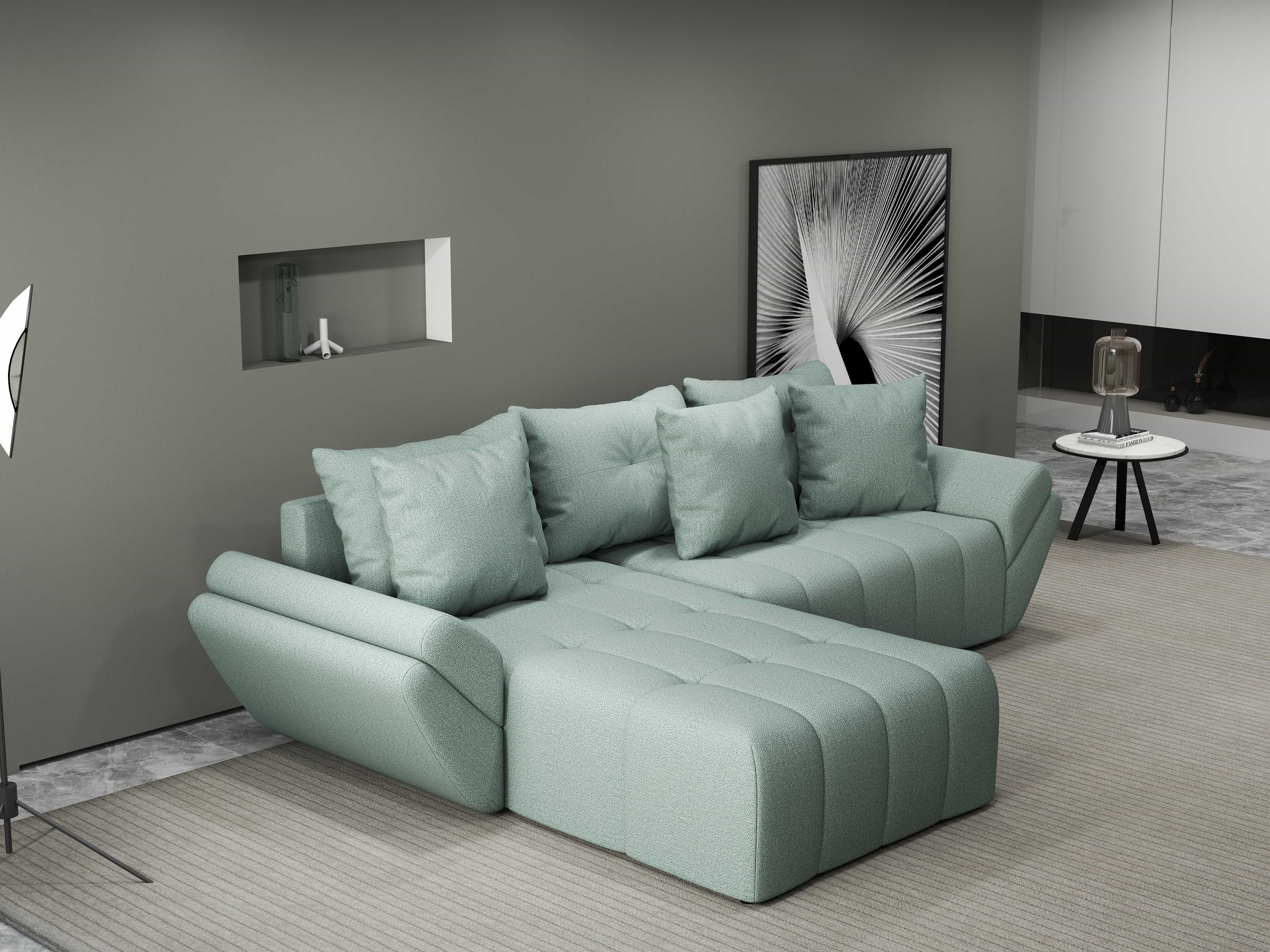 Colțar extensibil dumonde cu ladă de depozitare si sezut confortabil din spuma HR, Berlin Enjoy Mint 280x185 cm Fabrica