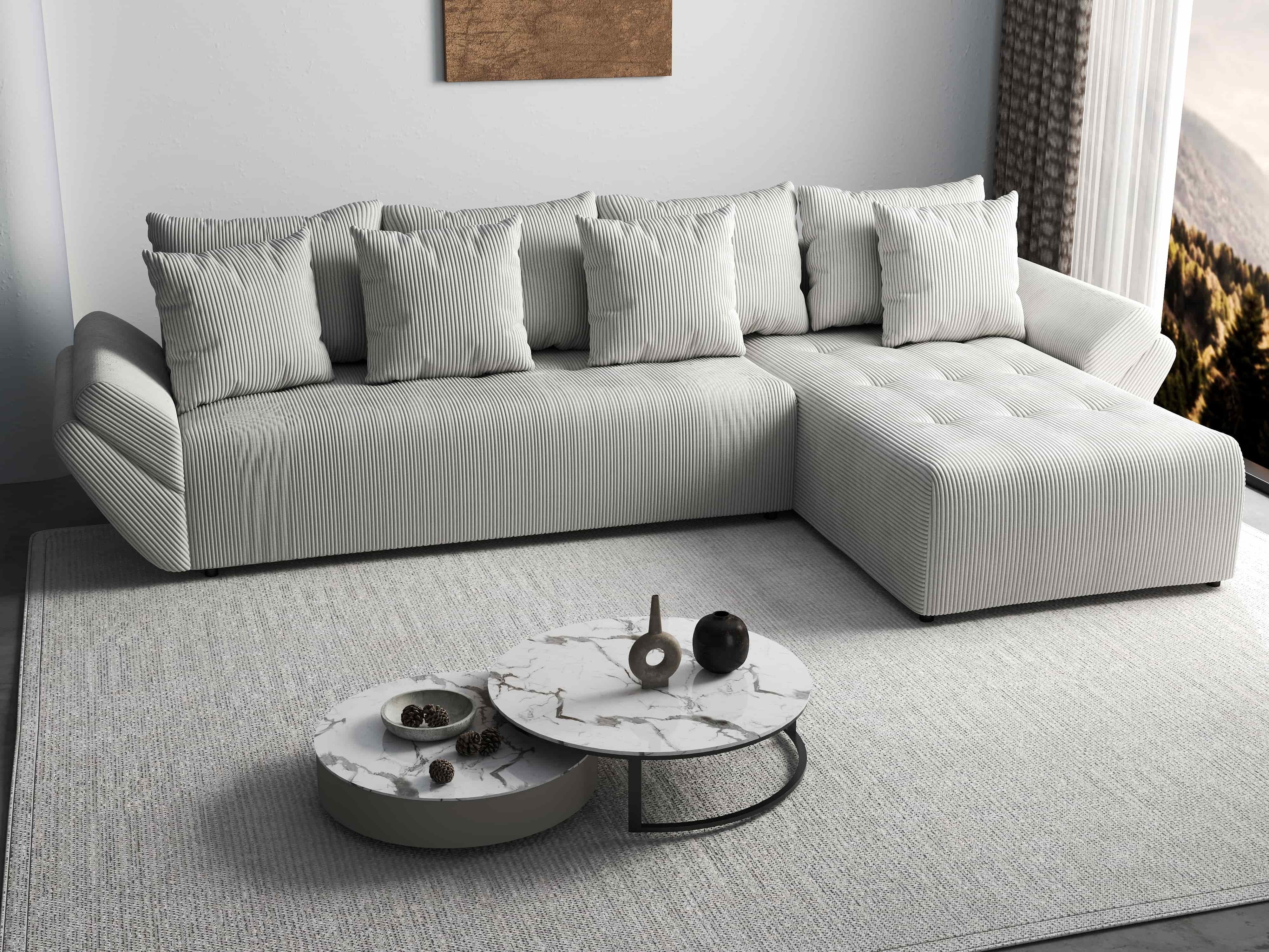 Colțar extensibil dumonde cu ladă de depozitare si sezut confortabil din spuma HR, Berlin XL Zoom Crem 350x185 cm II Fabrica