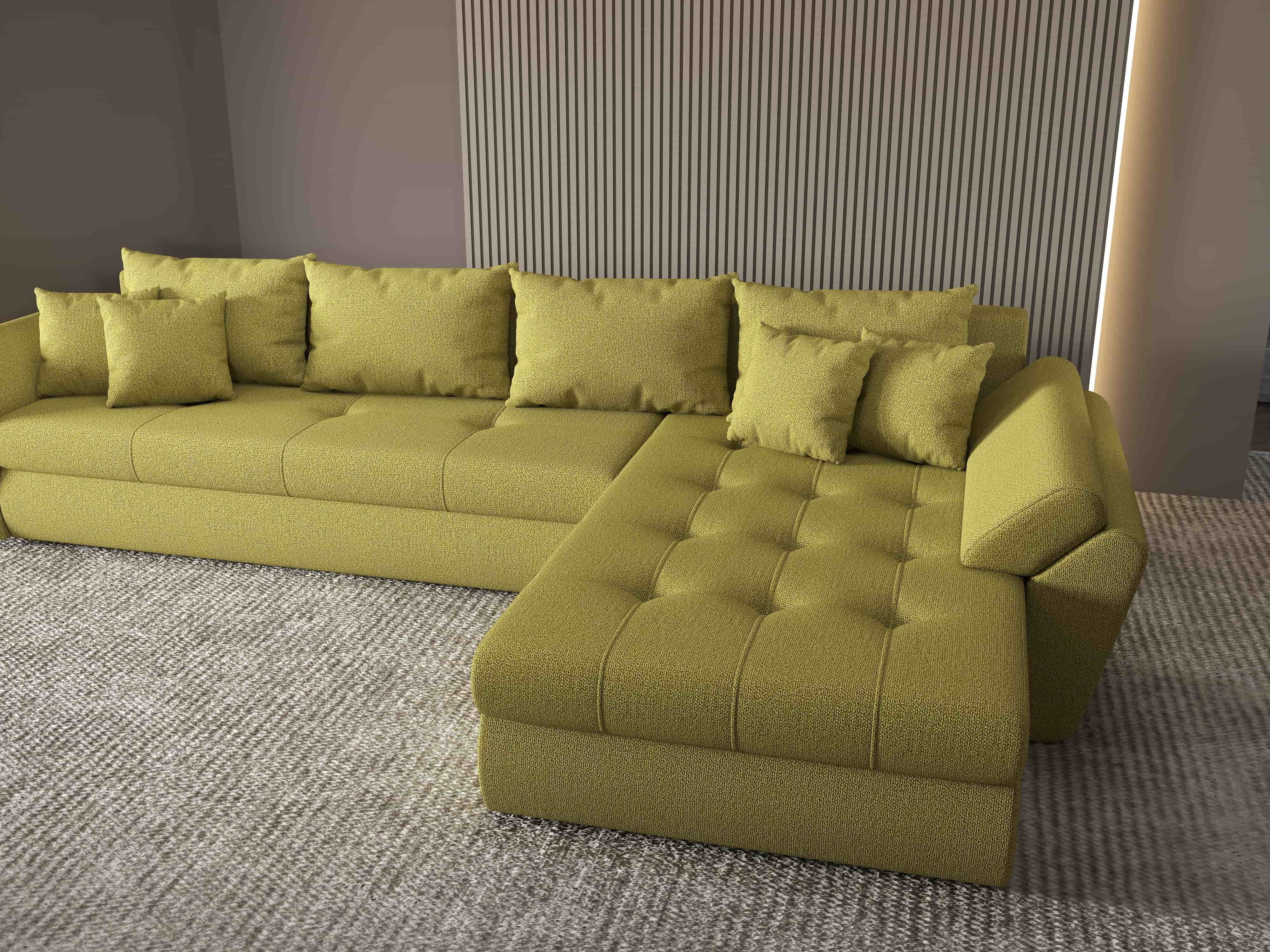 Colțar extensibil dumonde cu ladă de depozitare si sezut confortabil din spuma HR, Loana XL Enjoy Verde II 335x185 cm Fabrica