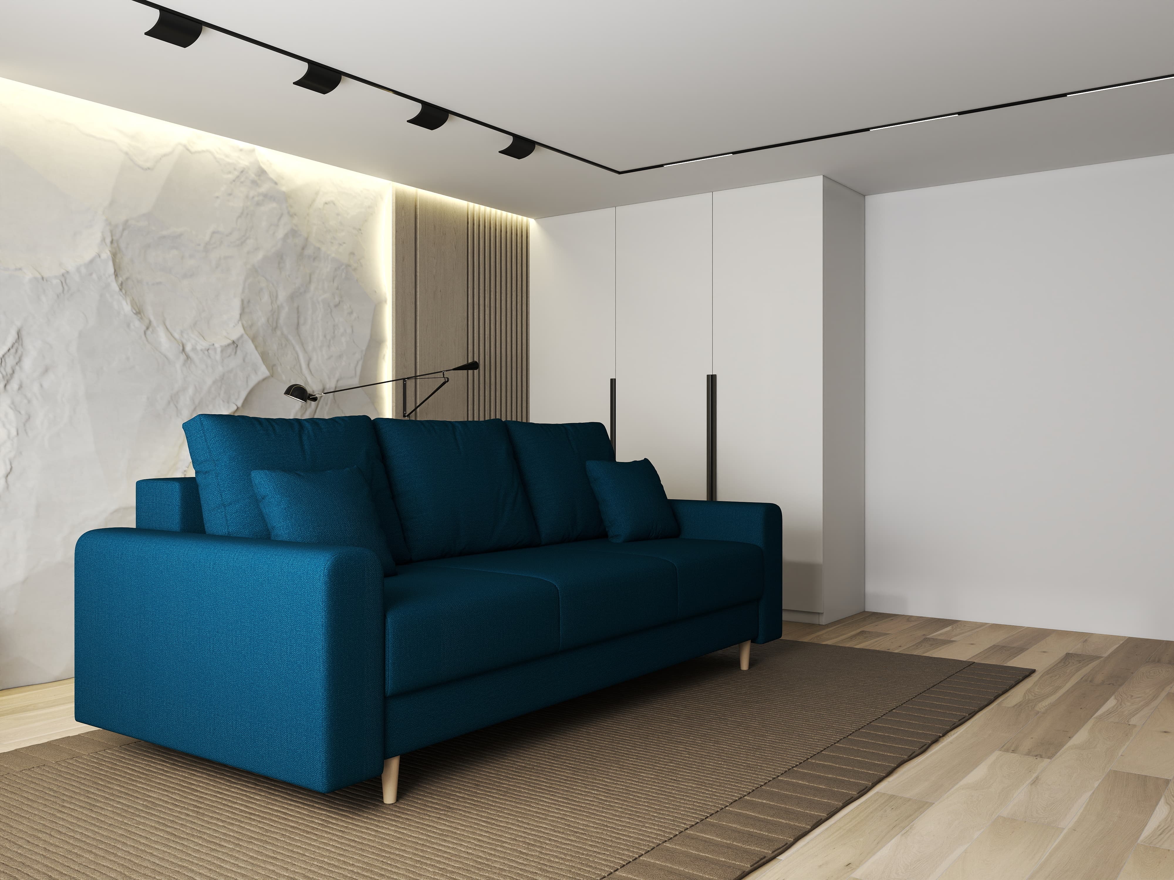 Canapea extensibilă dumonde cu ladă de depozitare si sezut confortabil din spuma HR, Kronos Enjoy Petrol 210x100 cm fabrica