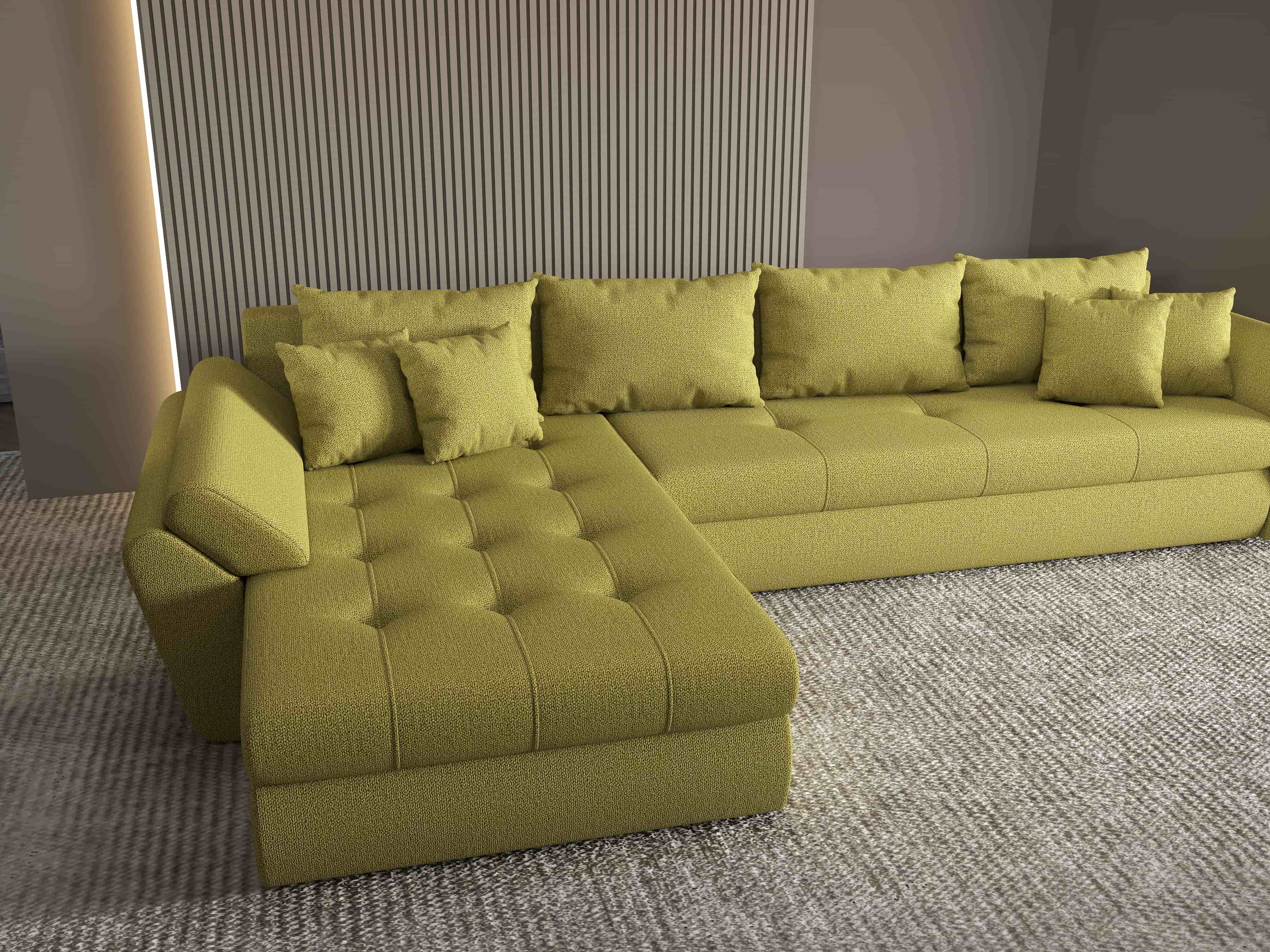 Colțar extensibil dumonde cu ladă de depozitare si sezut confortabil din spuma HR, Loana XL Enjoy Verde 335x185 cm Fabrica