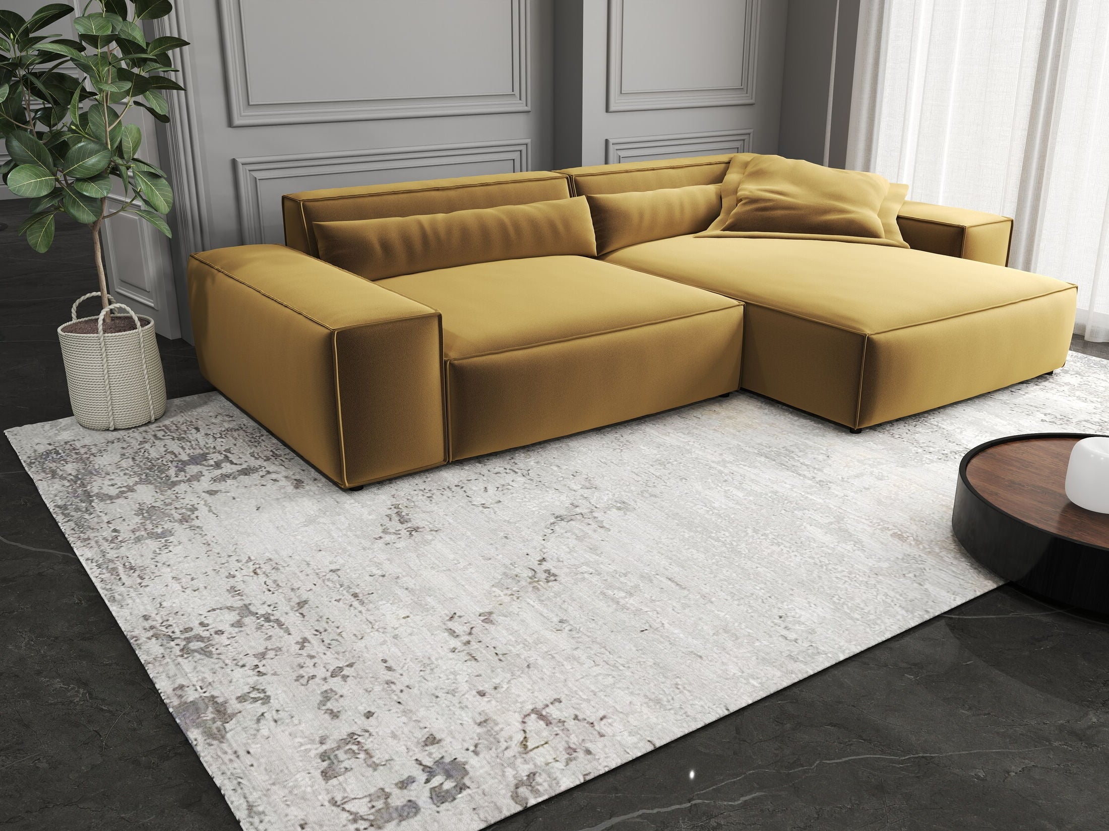 Colțar dumonde cu șezut confortabil din spumă HR, Marvelo Royal Mustar 264x175 cm II