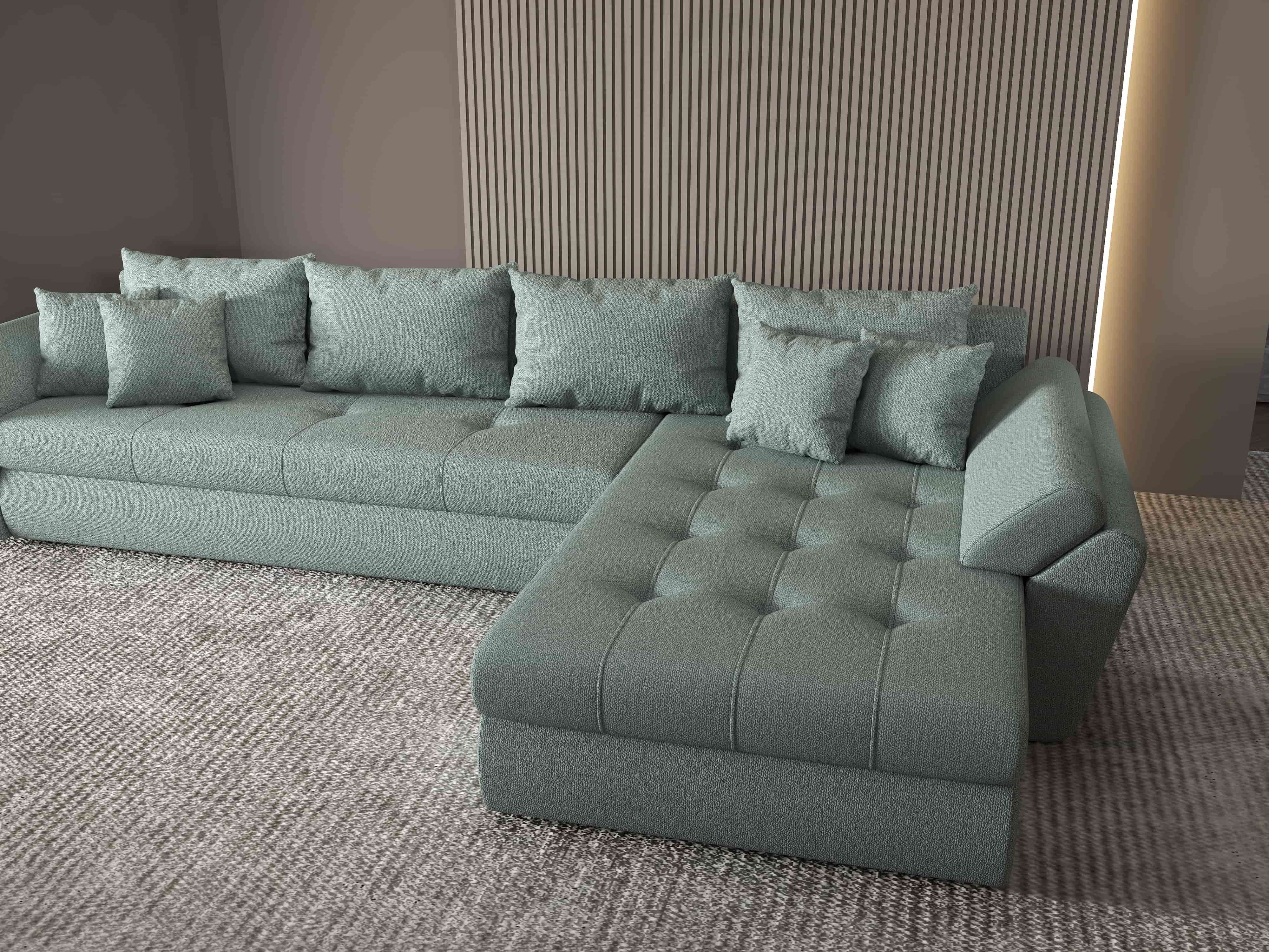 Colțar extensibil dumonde cu ladă de depozitare si sezut confortabil din spuma HR, Loana XL Enjoy Mint II 335x185 cm Fabrica