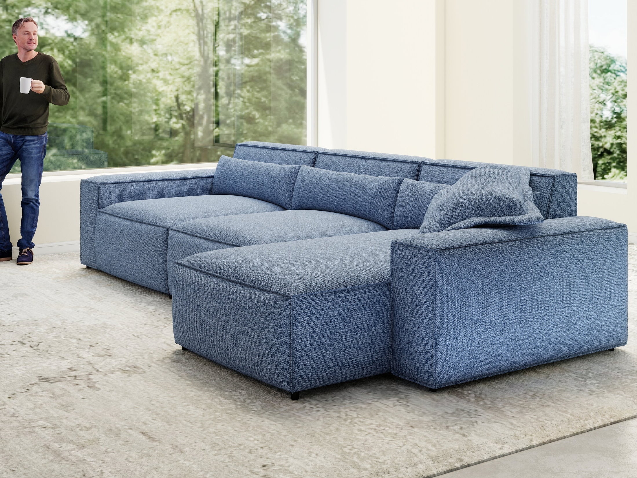 Colțar dumonde cu sezut confortabil din spuma HR, Marvelo XL Enjoy Albastru 366x175 cm II