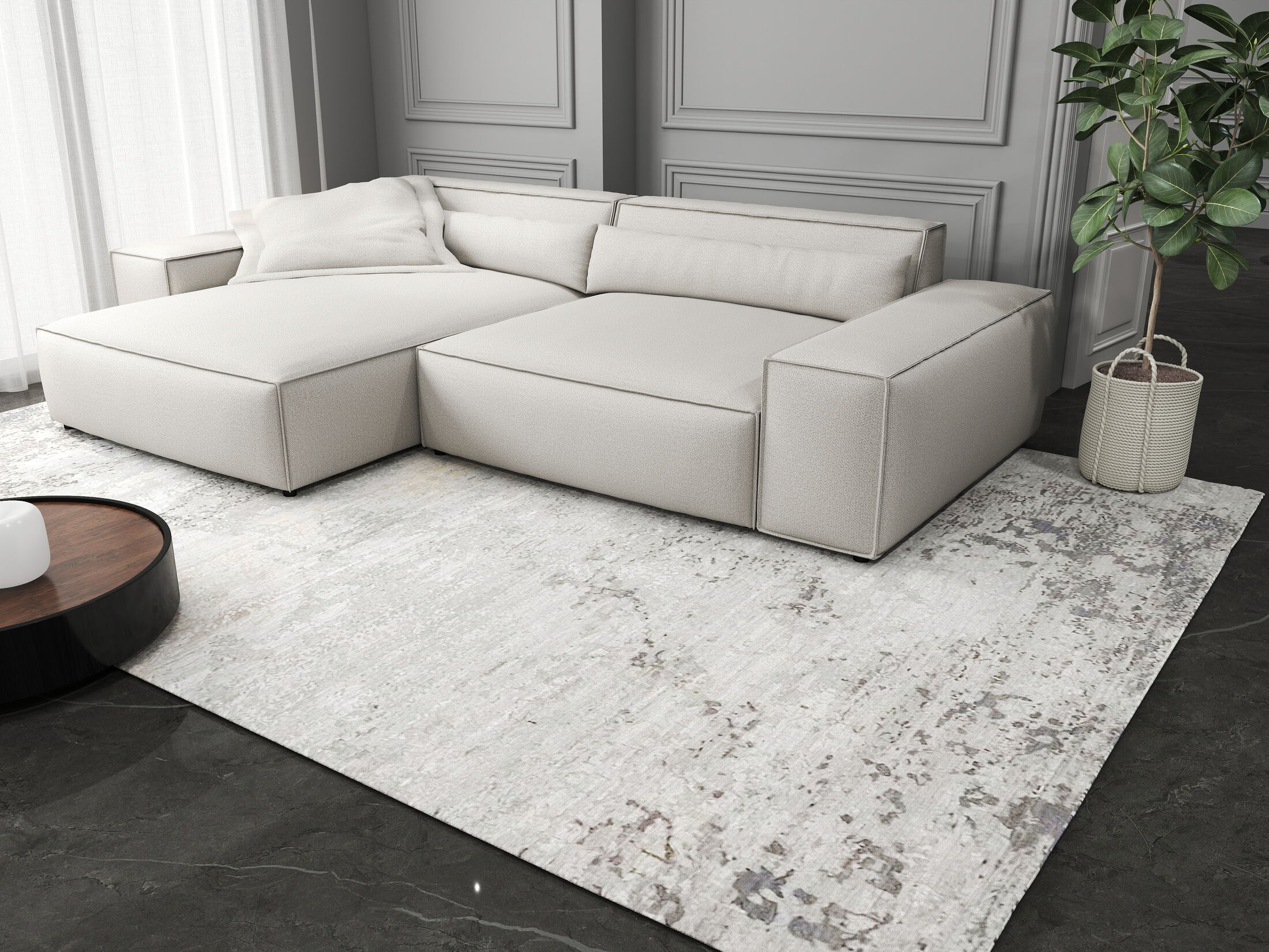 Colțar dumonde cu șezut confortabil din spumă HR, Marvelo Enjoy Bej 264x175 cm