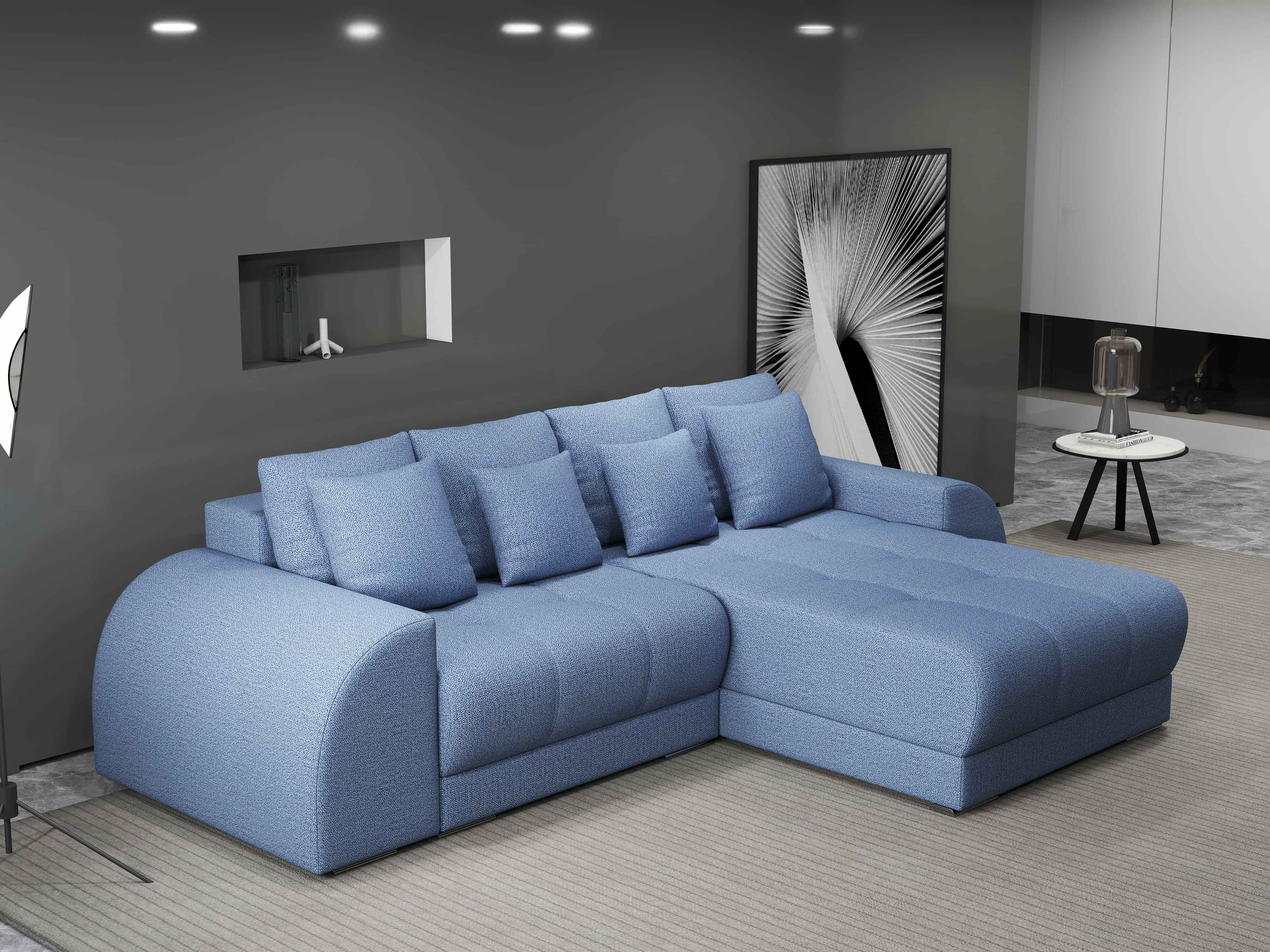 Colțar extensibil dumonde cu ladă de depozitare si sezut confortabil din spuma HR, Verona Enjoy Albastru II 290x185 cm Fabrica