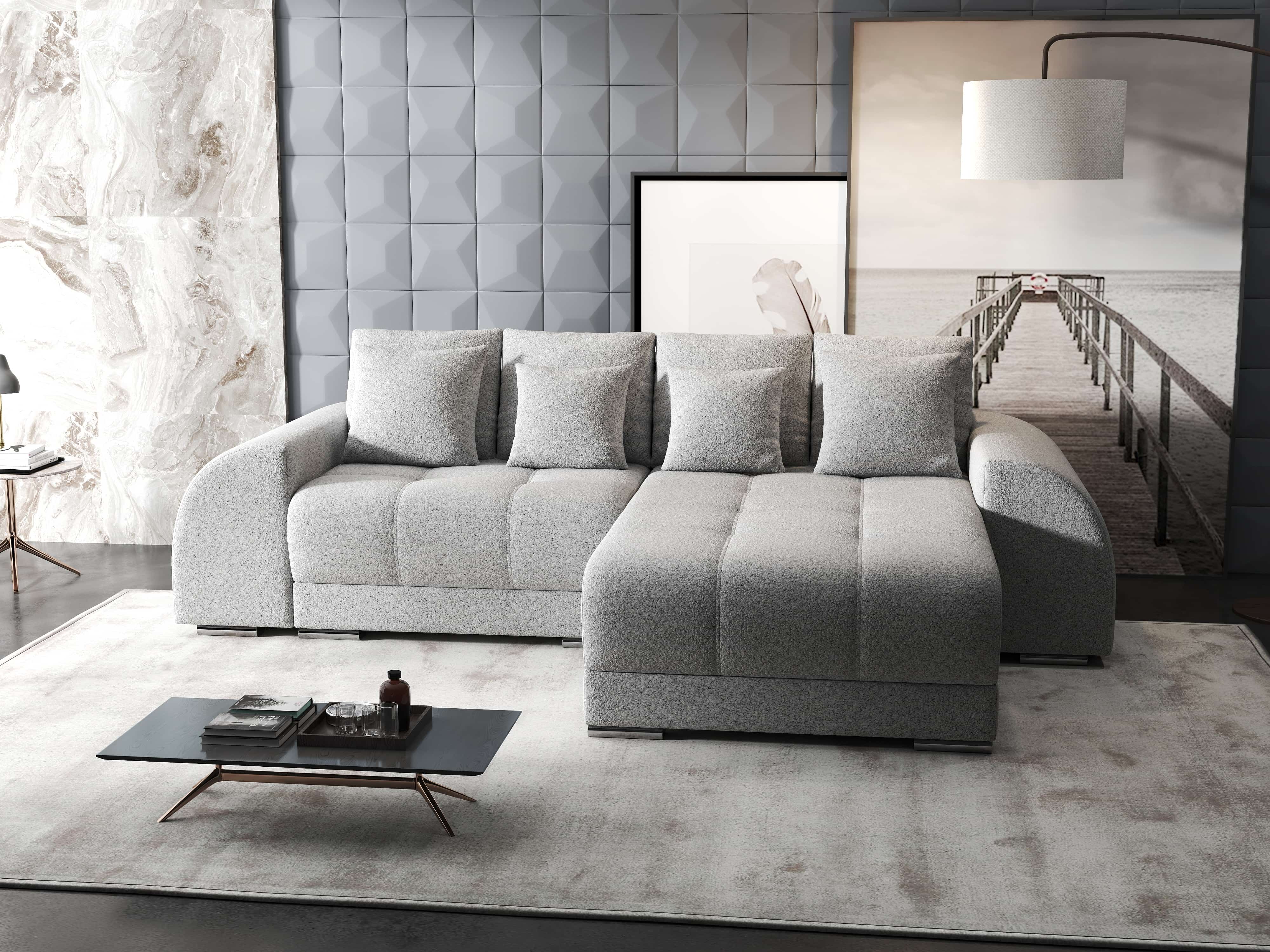 Colțar extensibil dumonde cu ladă de depozitare si sezut confortabil din spuma HR, Verona Euphoria Gri II 290x185 cm Fabrica