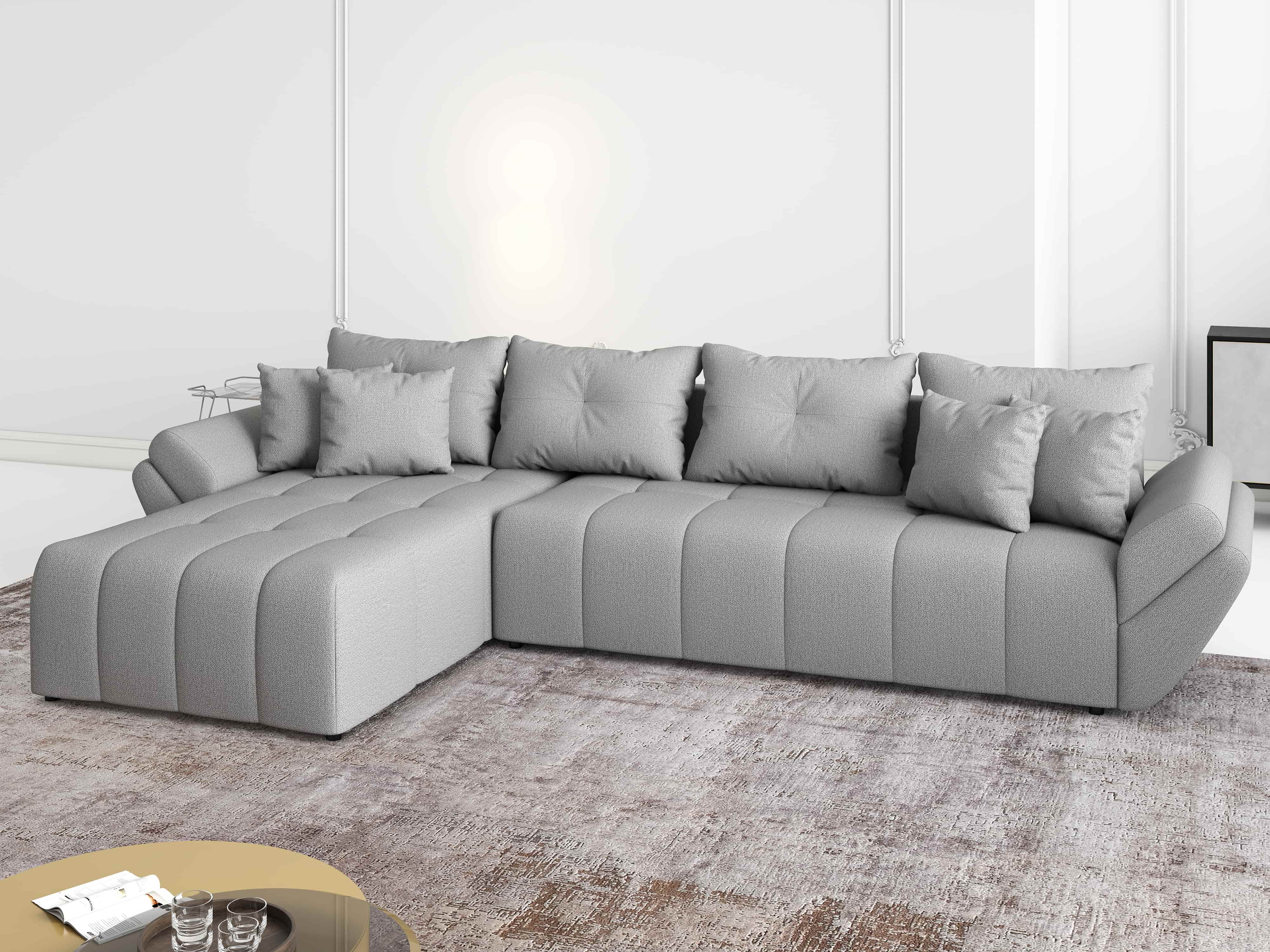 Colțar extensibil dumonde cu ladă de depozitare si sezut confortabil din spuma HR, Berlin XL Enjoy Grey 350x185 cm Fabrica
