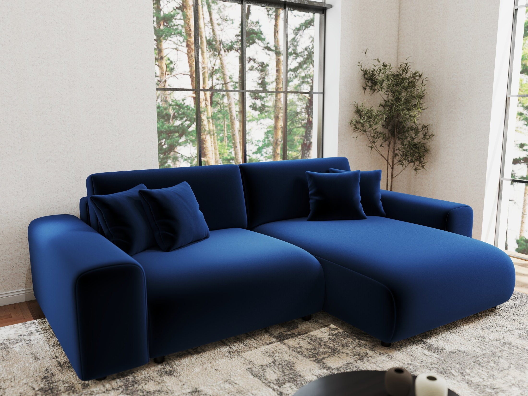 Colțar extensibil dumonde cu ladă de depozitare si sezut confortabil din spuma HR, Sarina Royal Albastru Navy 255x168 cm II