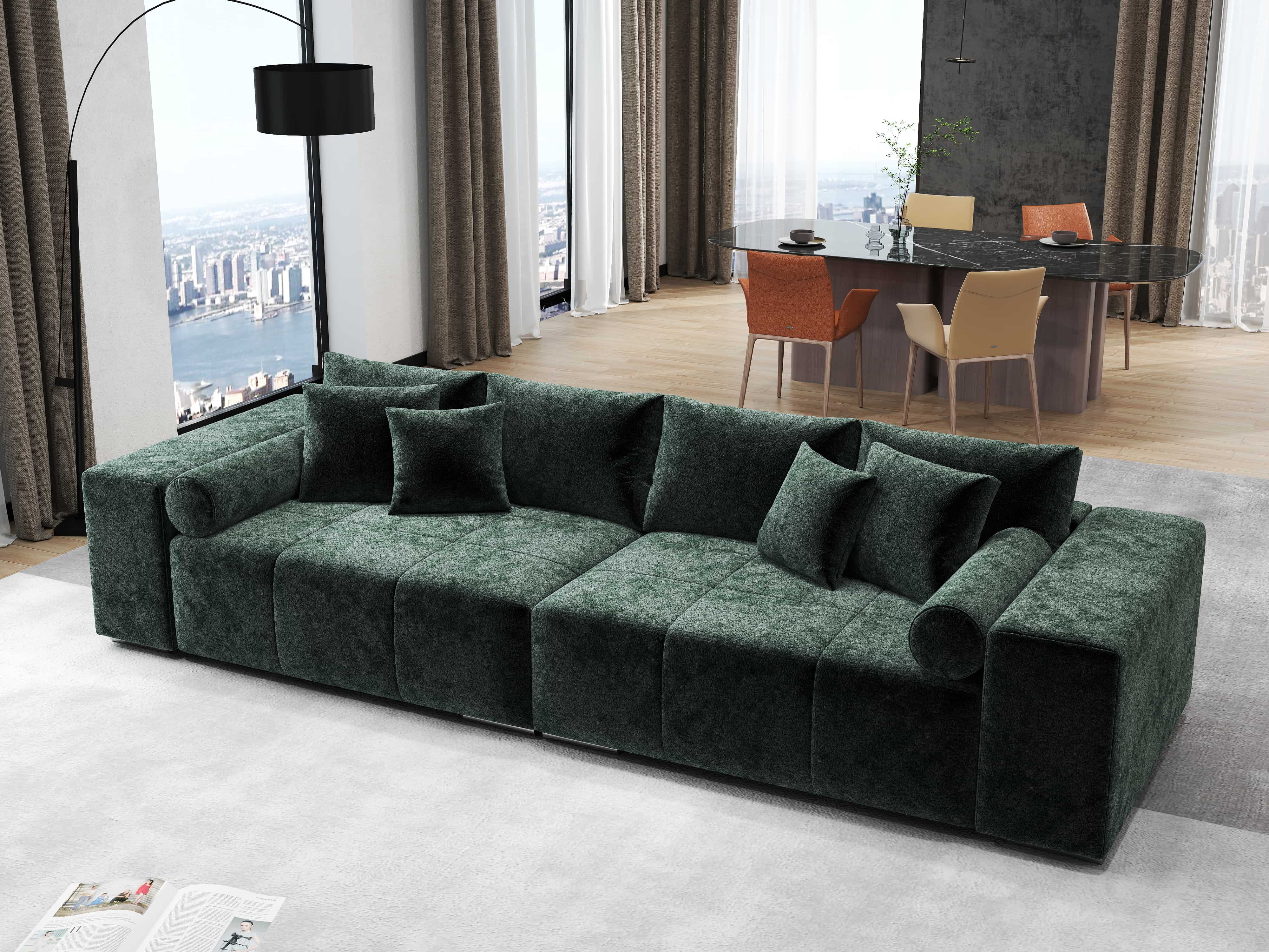 Canapea extensibilă dumonde cu ladă de depozitare si sezut confortabil din spuma HR, Marbela Euphoria Green XXL 295x100 cm fabrica