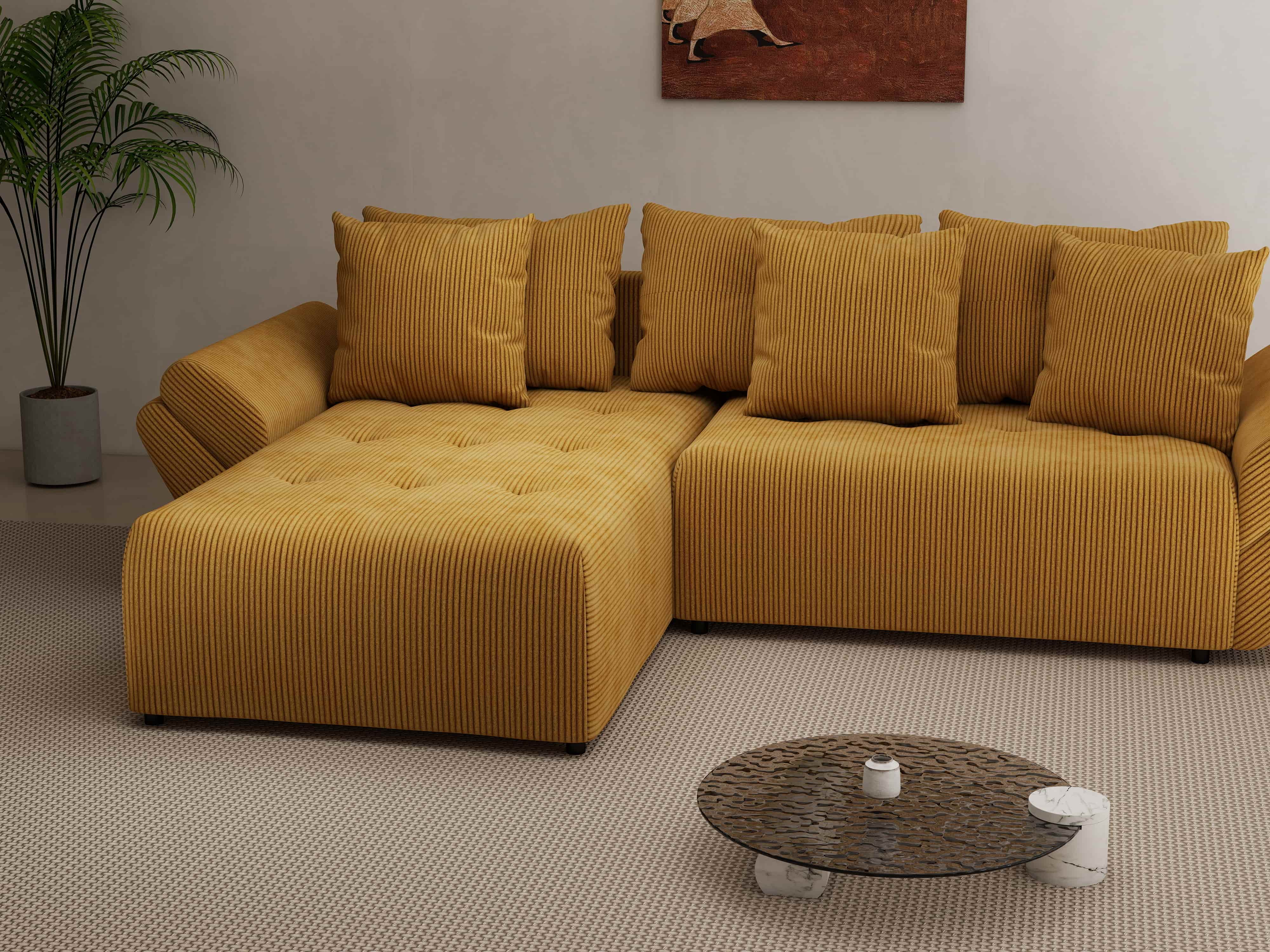 Colțar extensibil dumonde cu ladă de depozitare si sezut confortabil din spuma HR, Berlin Zoom Mustar 280x185 cm Fabrica