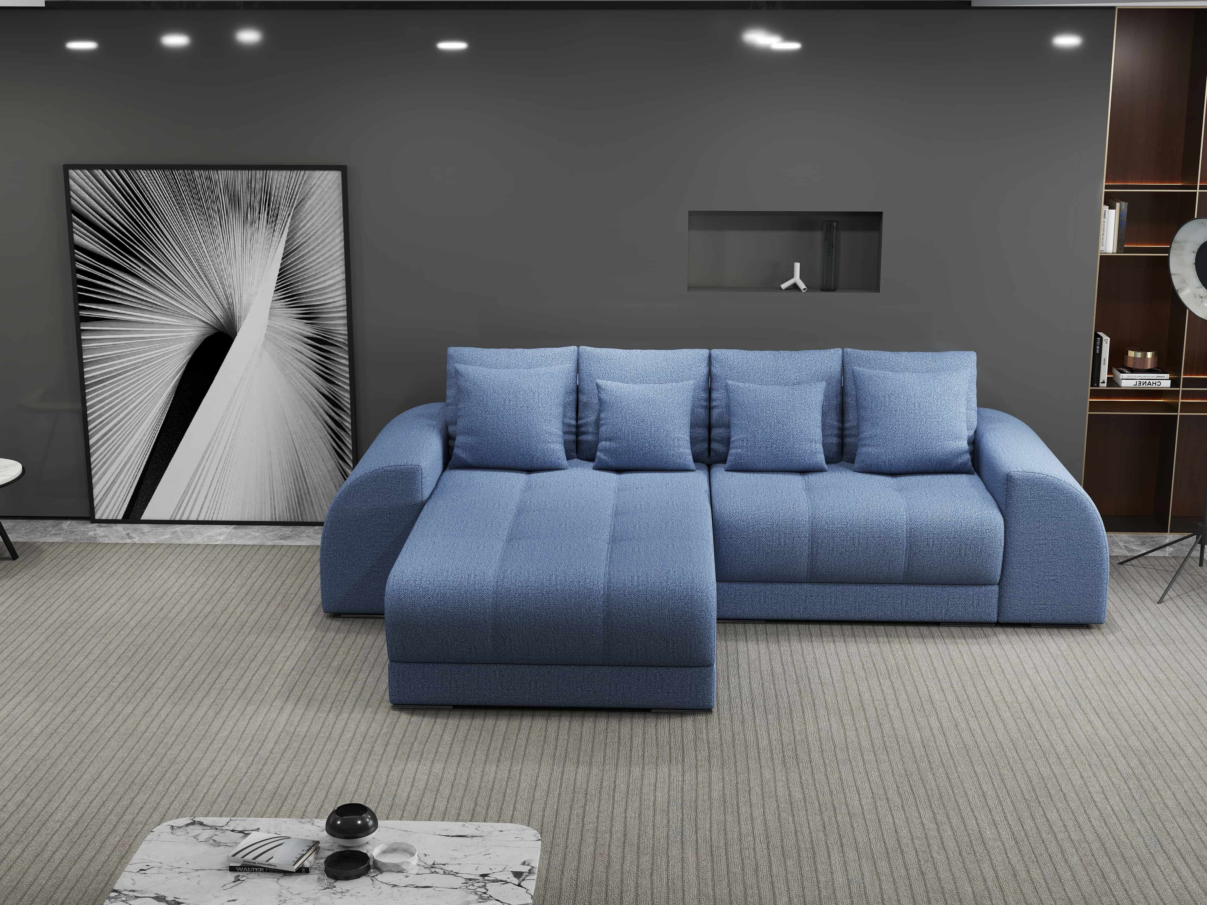 Colțar extensibil dumonde cu ladă de depozitare si sezut confortabil din spuma HR, Verona Enjoy Albastru 290x185 cm Fabrica