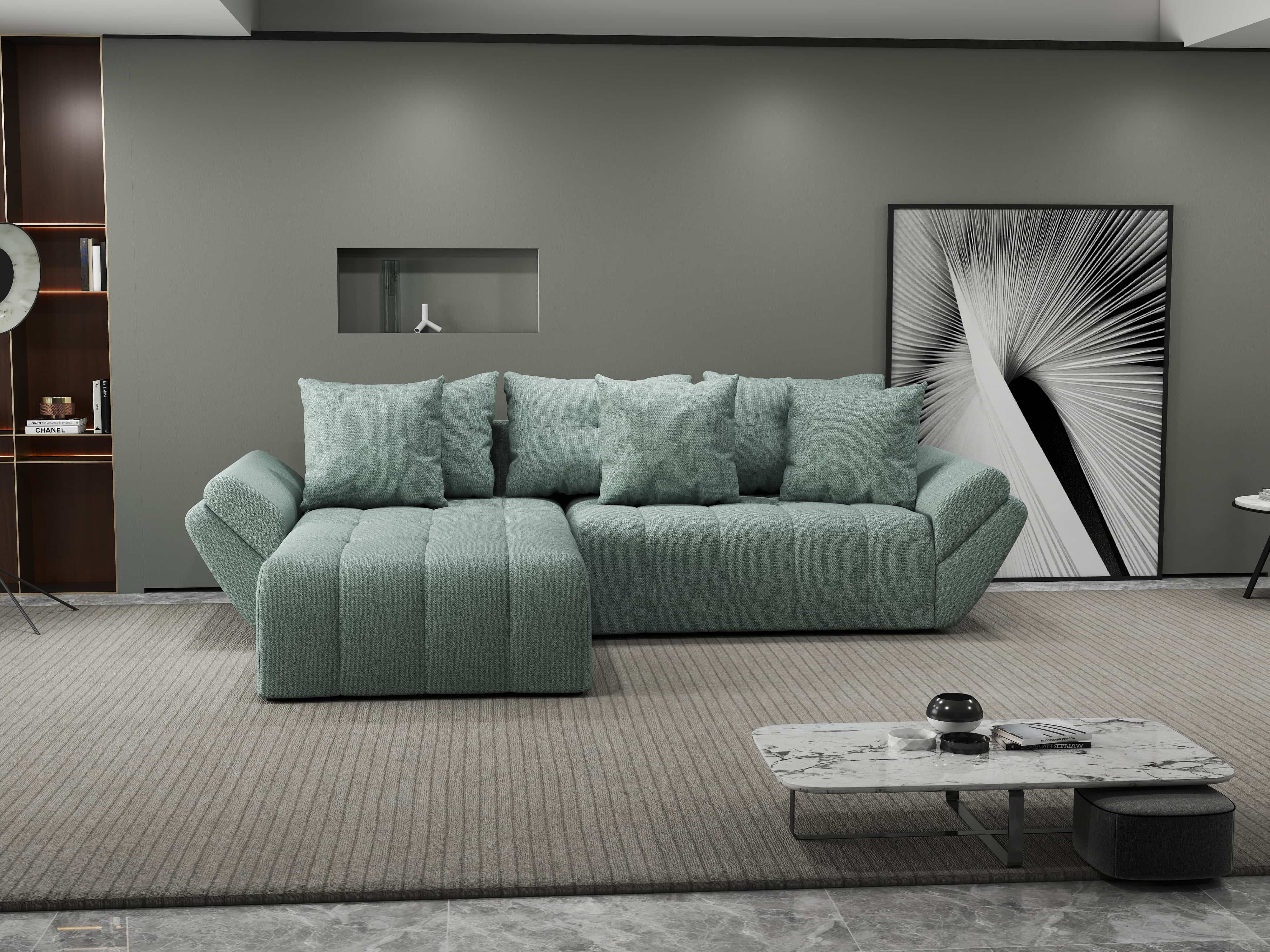 Colțar extensibil dumonde cu ladă de depozitare si sezut confortabil din spuma HR, Berlin Enjoy Mint 280x185 cm Fabrica