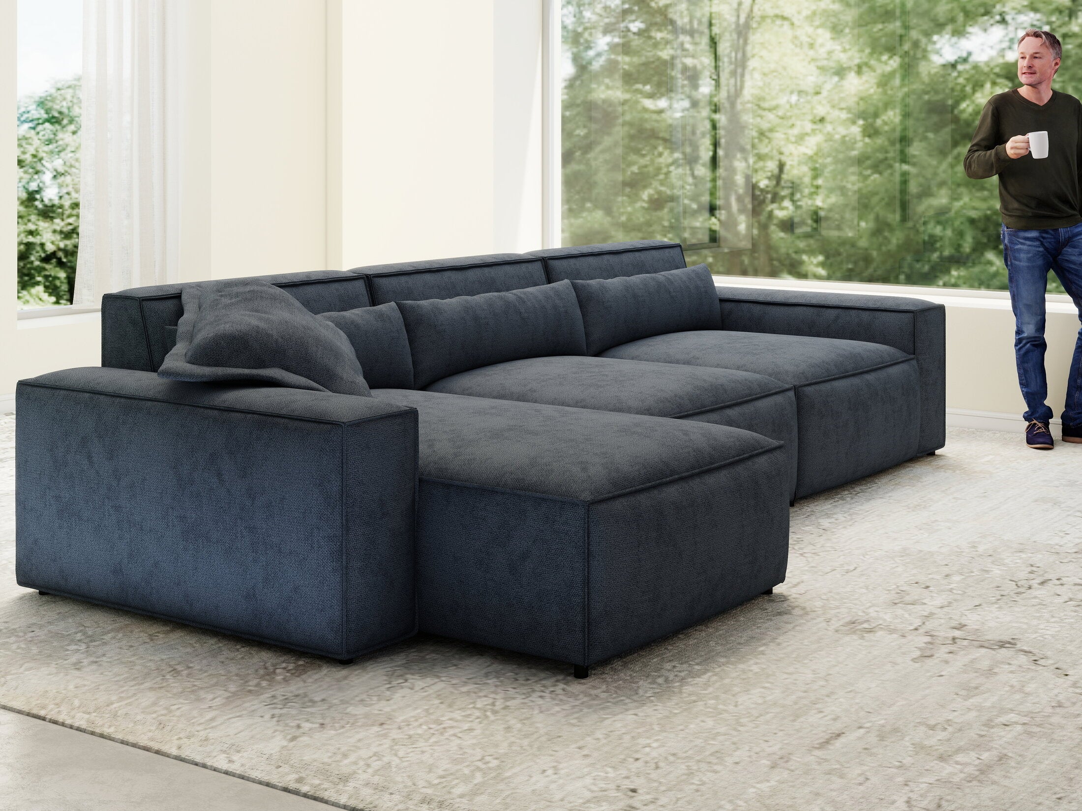 Colțar dumonde cu sezut confortabil din spuma HR, Marvelo XL Enjoy Antracit 366x175 cm