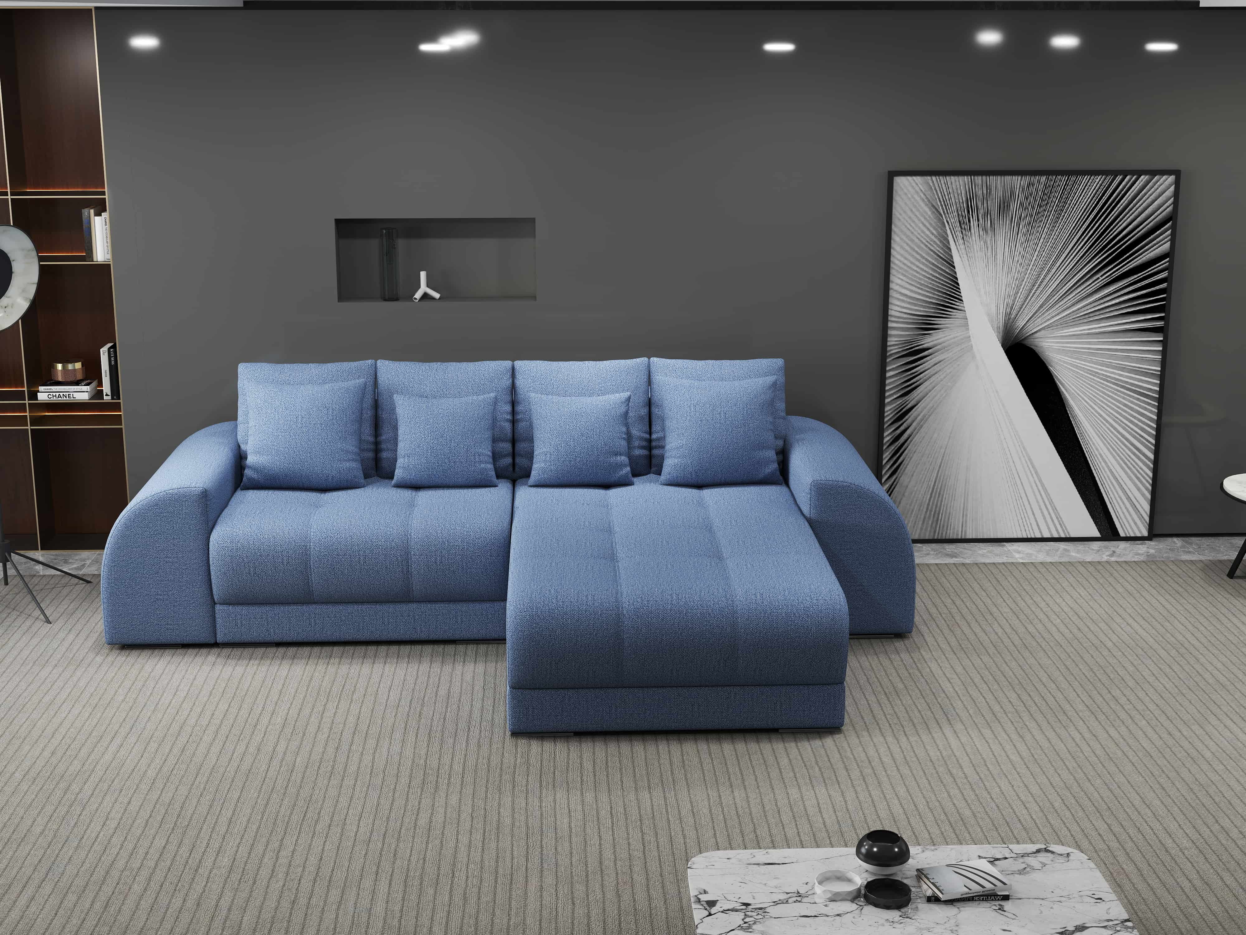 Colțar extensibil dumonde cu ladă de depozitare si sezut confortabil din spuma HR, Verona Enjoy Albastru II 290x185 cm Fabrica