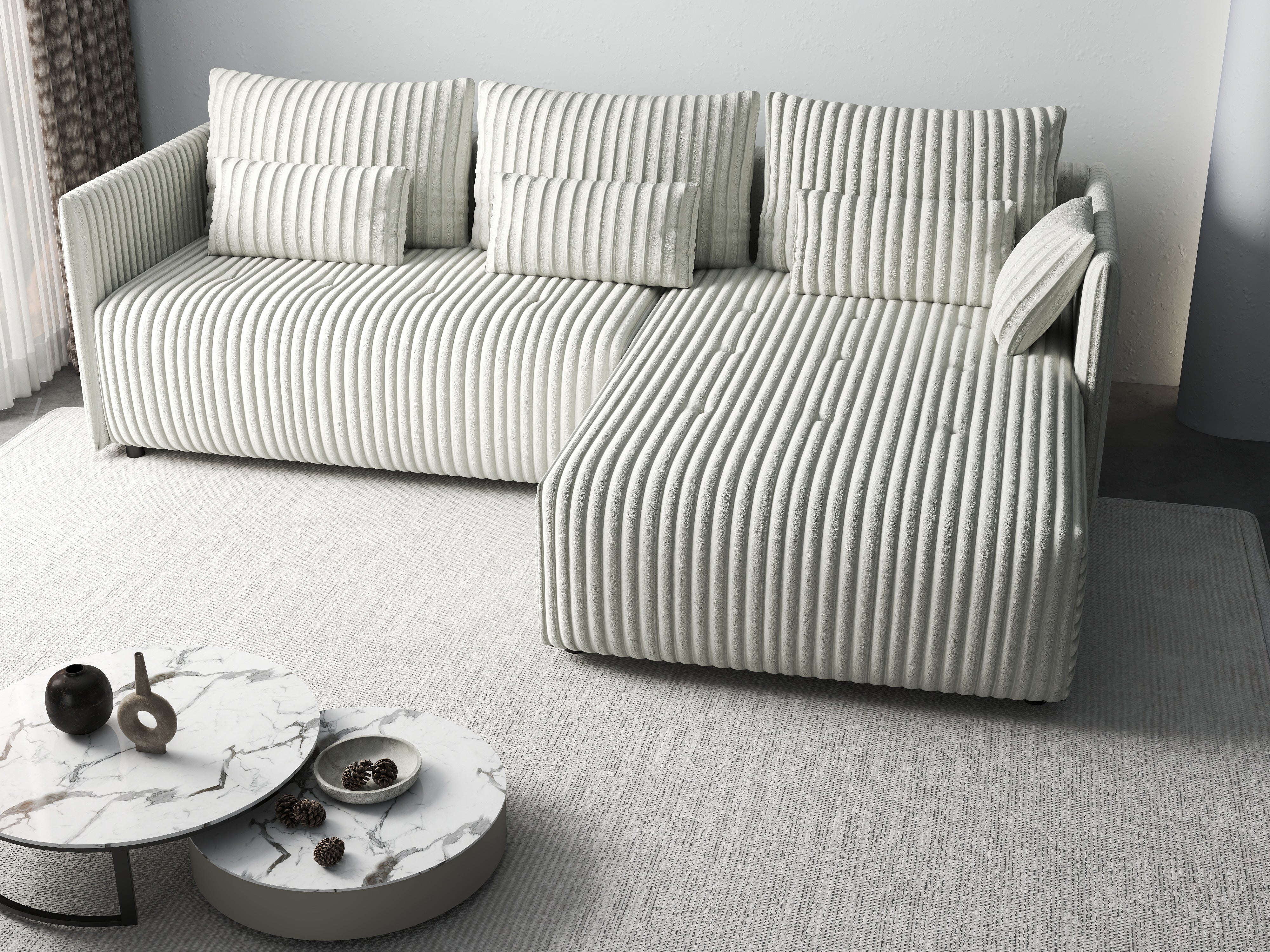 Colțar extensibil dumonde cu ladă de depozitare si sezut confortabil din spuma HR, Malta Ambience White II 235x185 cm Fabrica