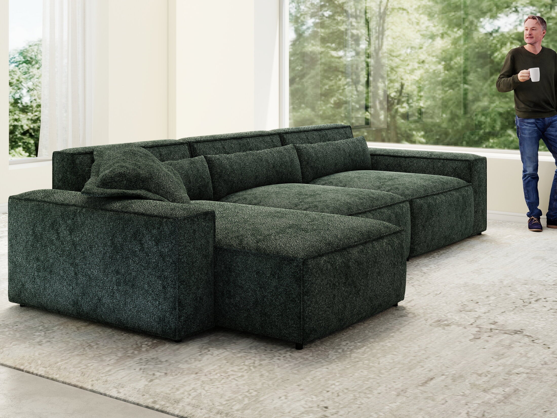 Colțar dumonde cu sezut confortabil din spuma HR, Marvelo XL Euphoria Verde 366x175 cm