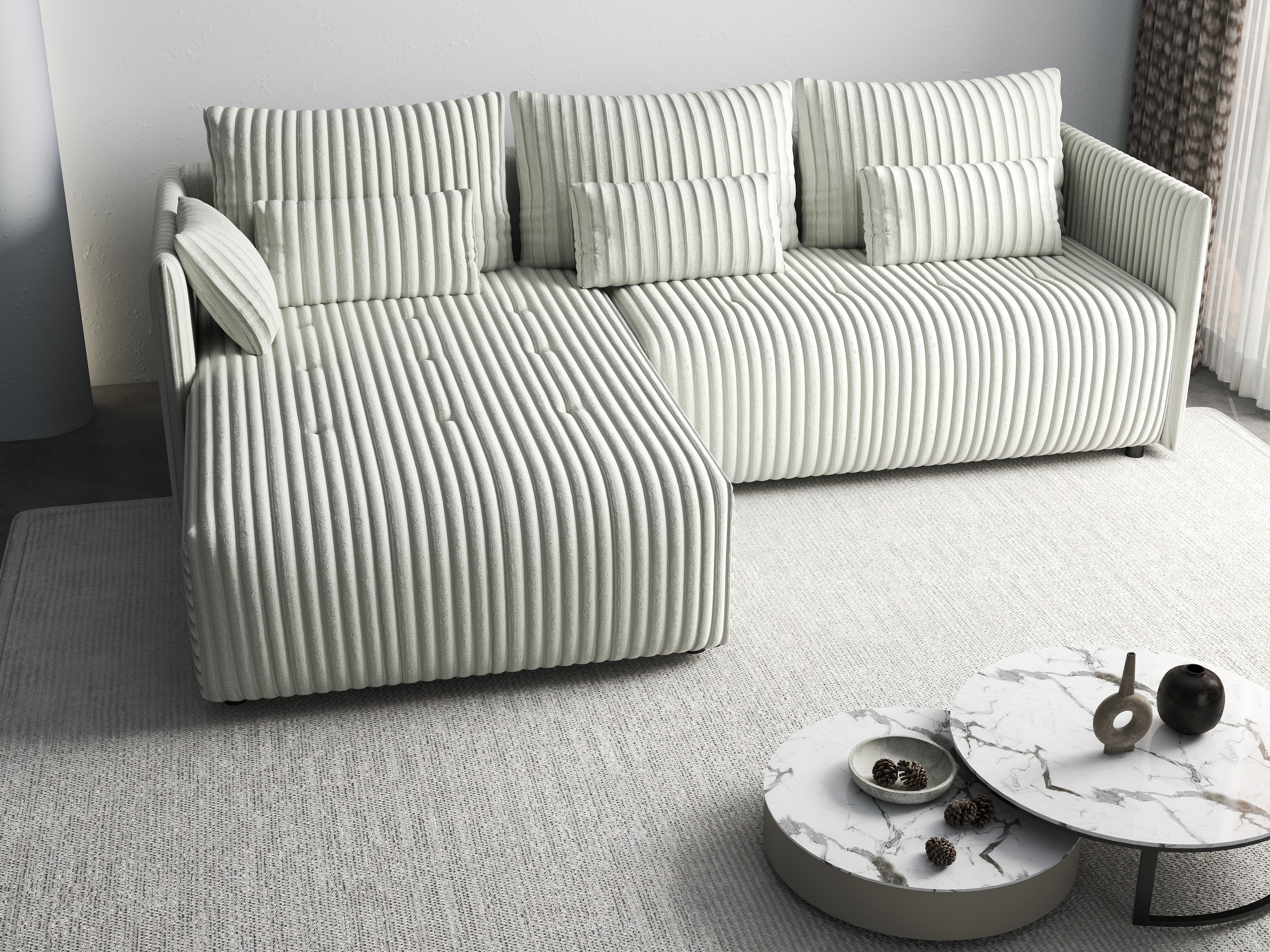 Colțar extensibil dumonde cu ladă de depozitare si sezut confortabil din spuma HR, Malta Ambience White 235x185 cm Fabrica