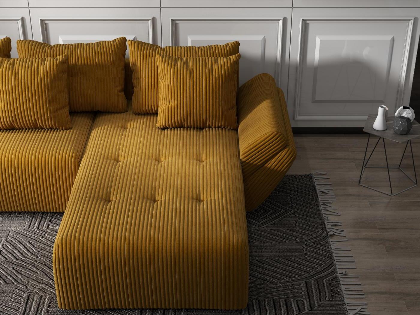 Colțar extensibil dumonde cu ladă de depozitare si sezut confortabil din spuma HR, Berlin Ambience Mustar 280x185 cm II Fabrica