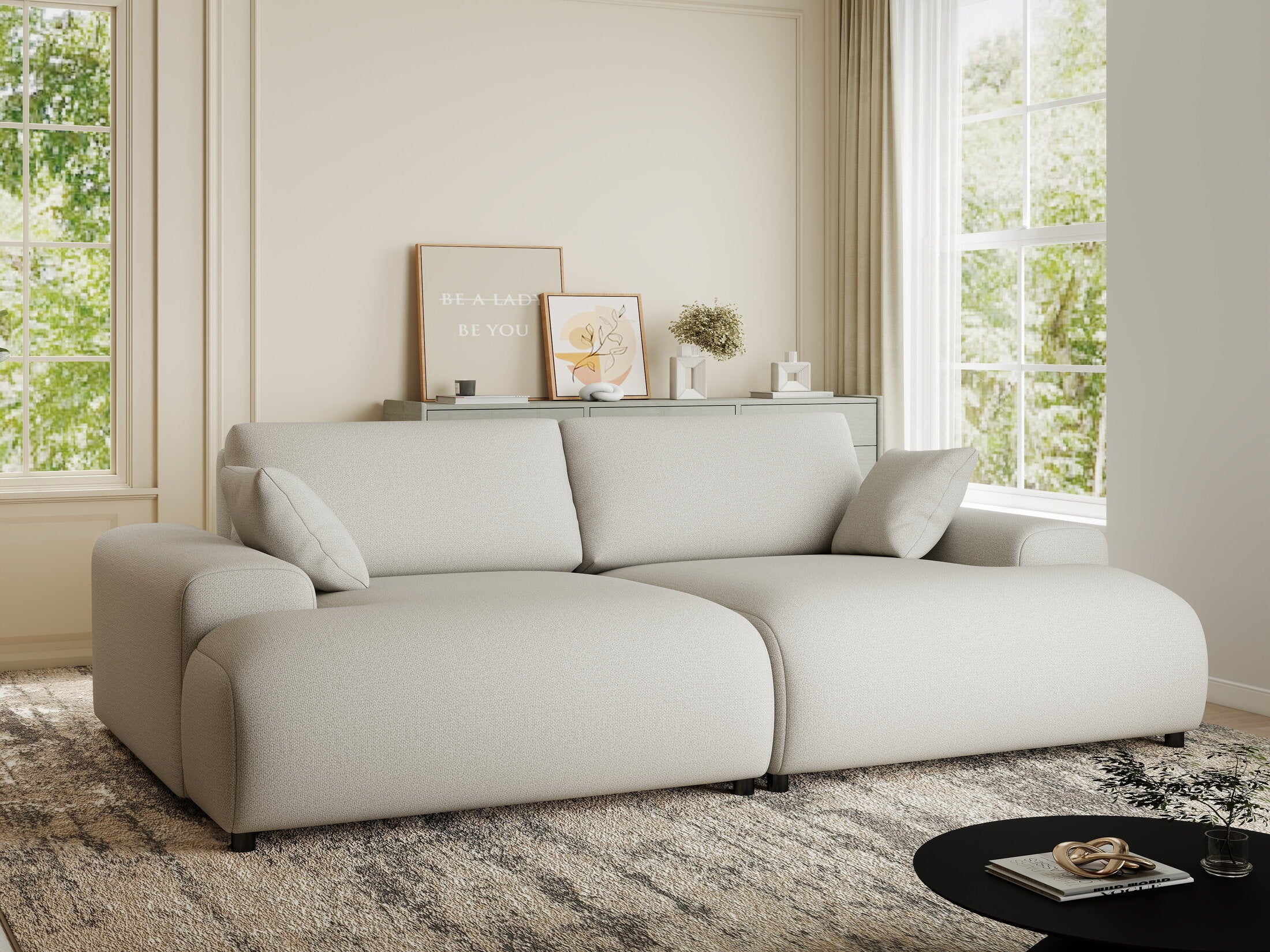 Canapea dumonde cu sezut confortabil din spuma HR, Hudson Enjoy Bej 237x144 cm