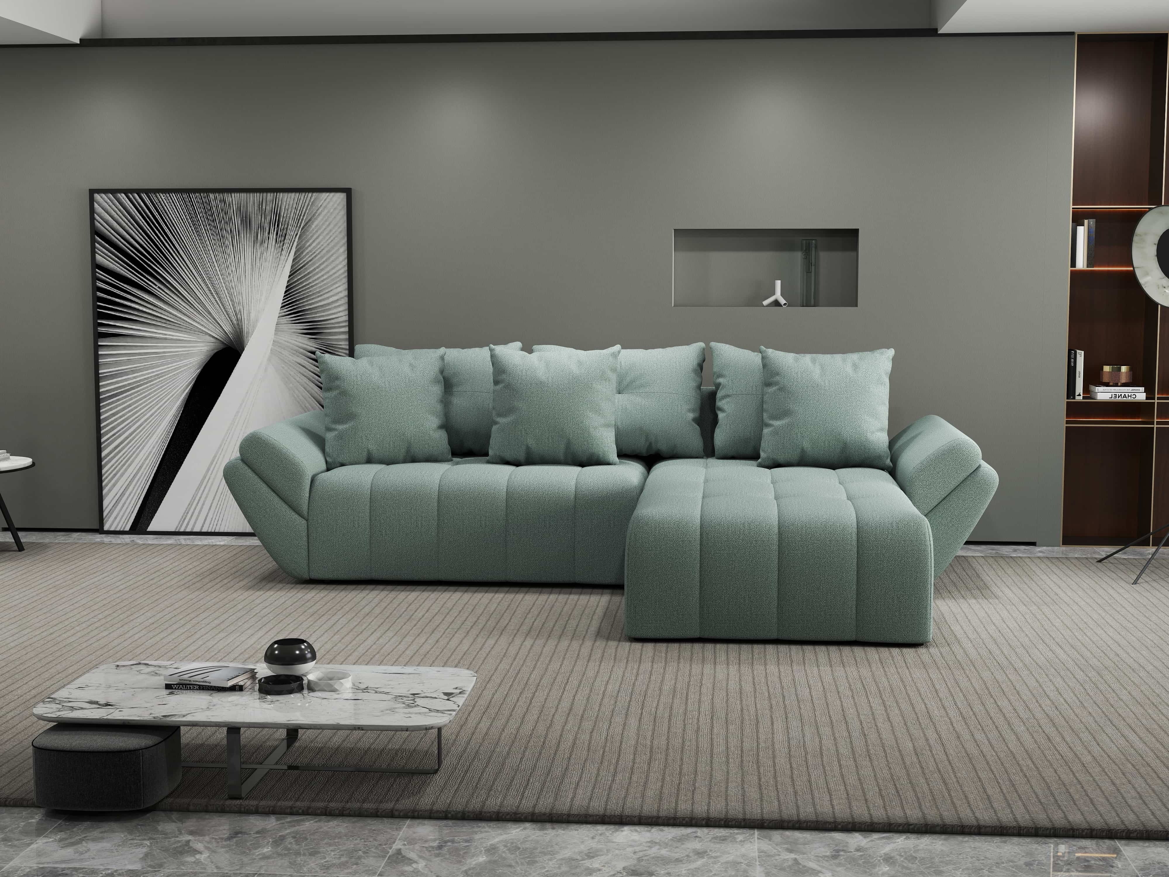 Colțar extensibil dumonde cu ladă de depozitare si sezut confortabil din spuma HR, Berlin Enjoy Mint 280x185 cm II Fabrica