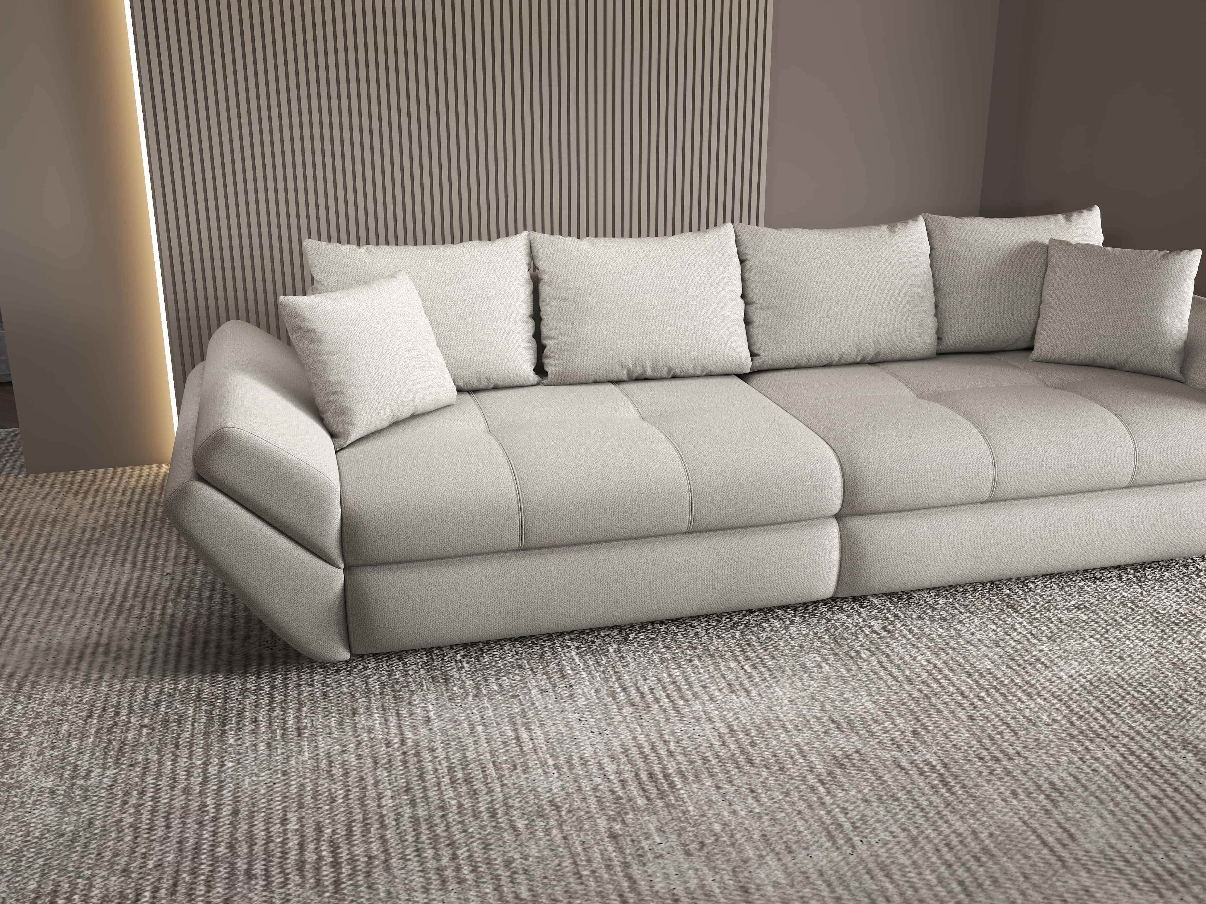 Canapea extensibilă dumonde cu ladă de depozitare si sezut confortabil din spuma HR, Loana Enjoy Bej 300x100 cm Fabrica