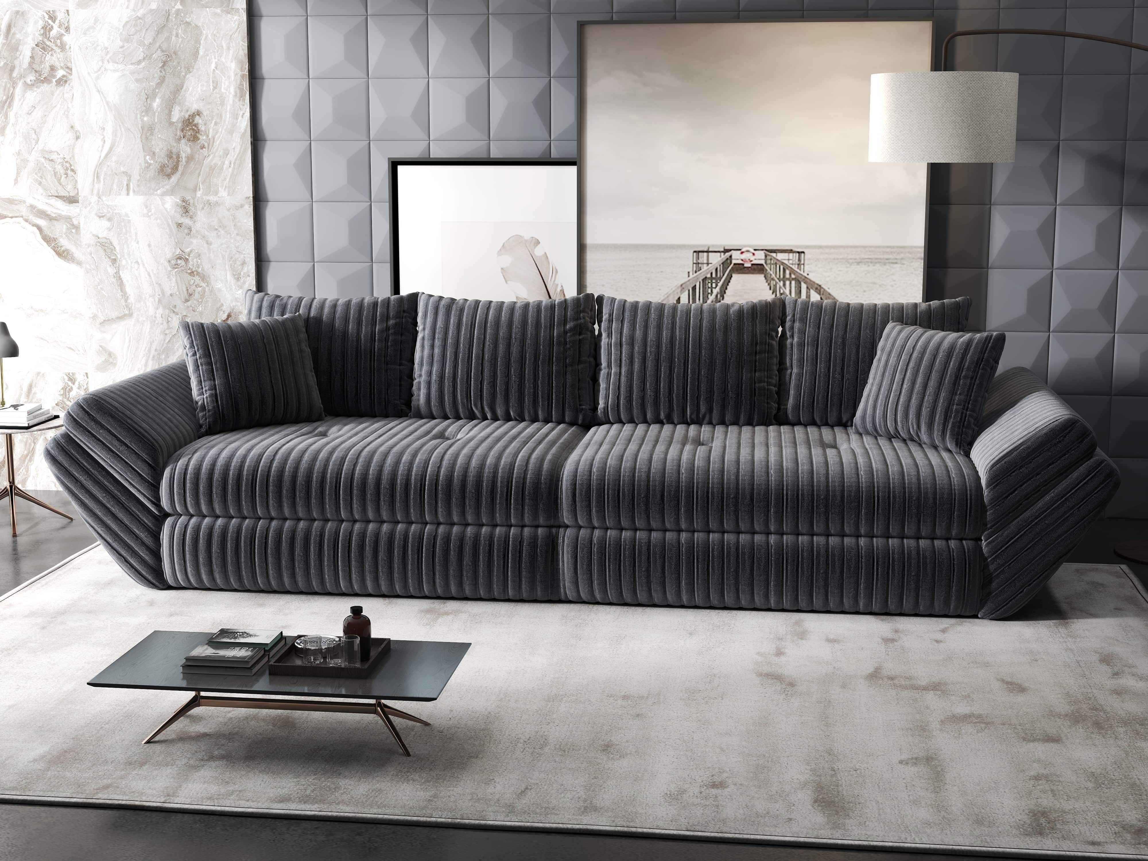 Canapea extensibilă dumonde cu ladă de depozitare si sezut confortabil din spuma HR, Loana Ambience Gri 300x100 cm Fabrica